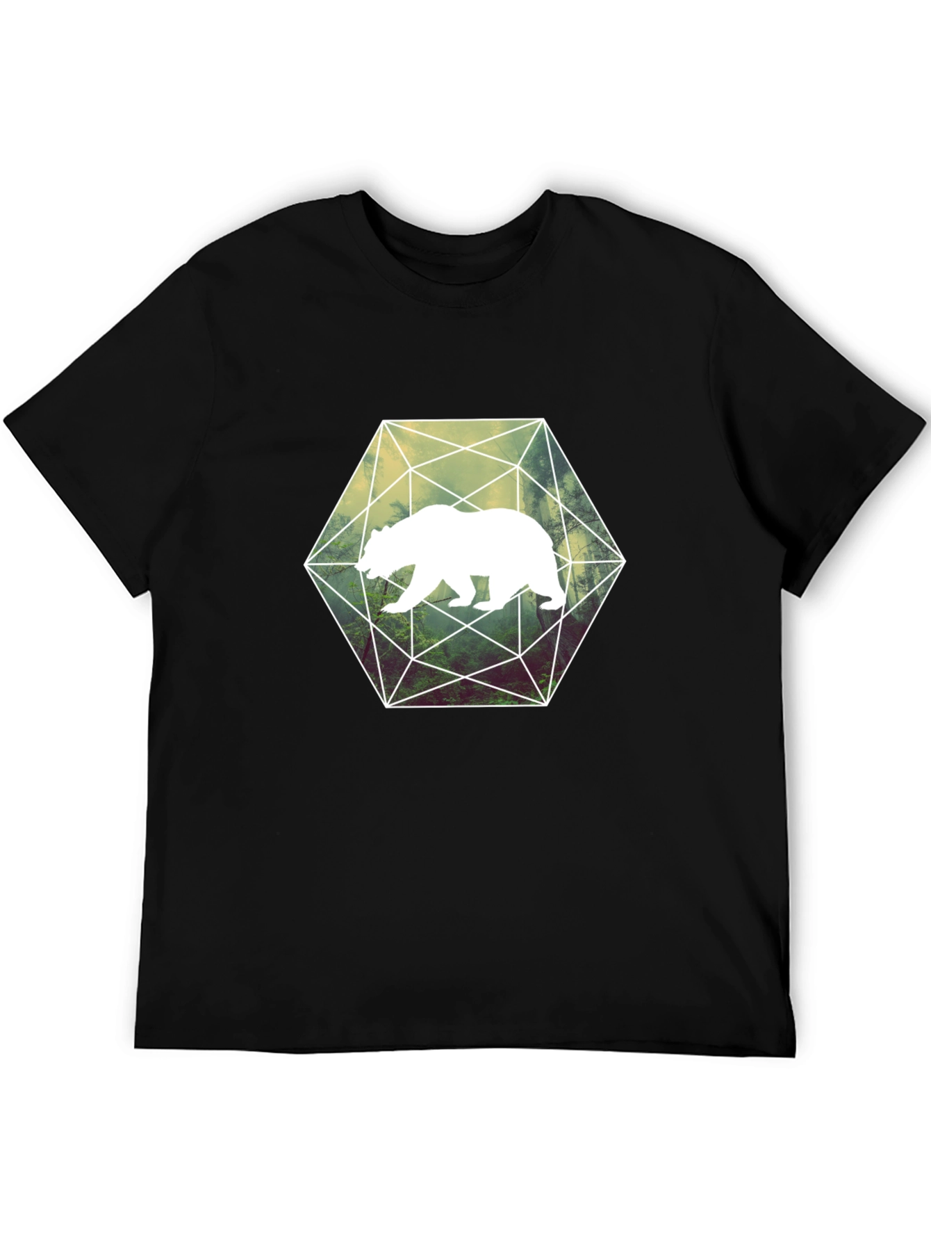 Geometric Bear Graphic T-Shirt - Black