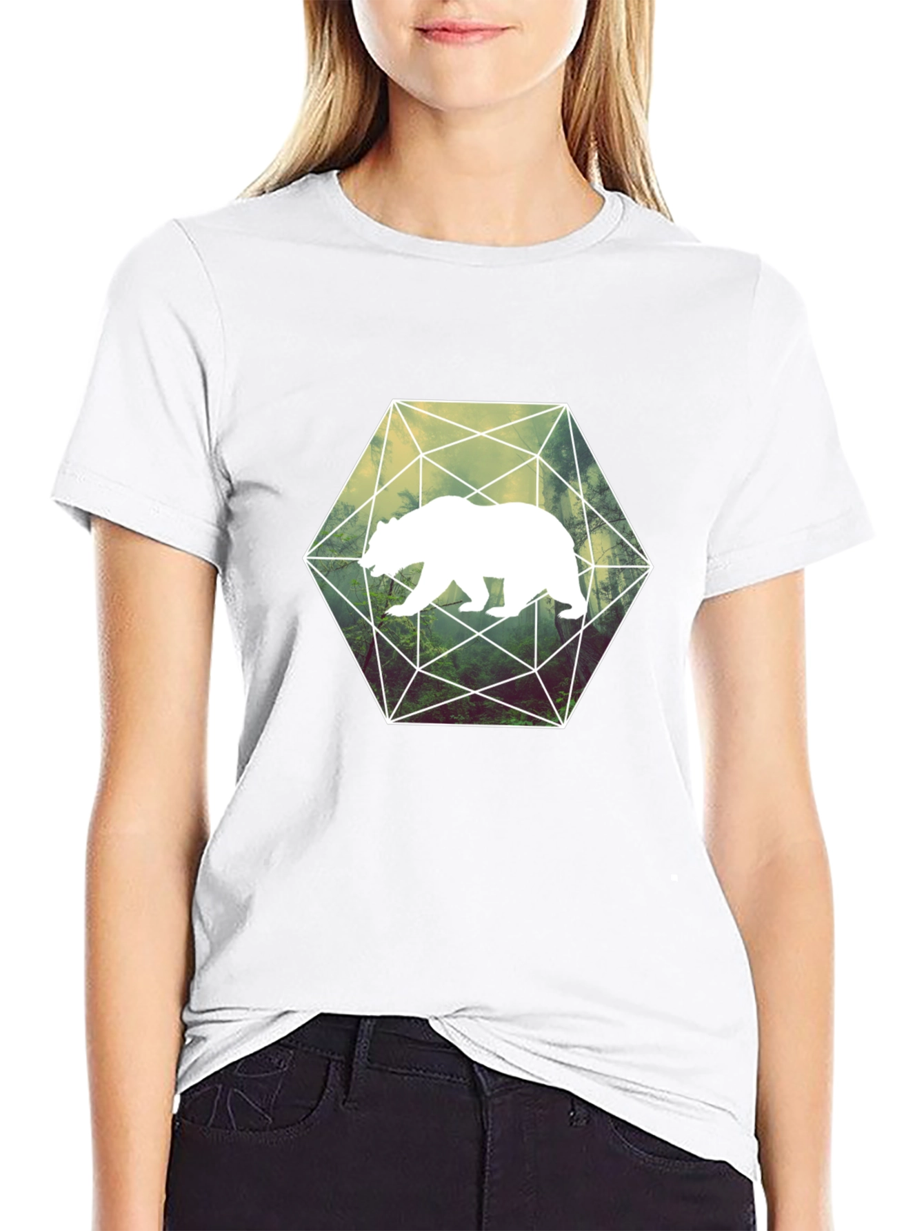 Geometric Bear Graphic T-Shirt - Black
