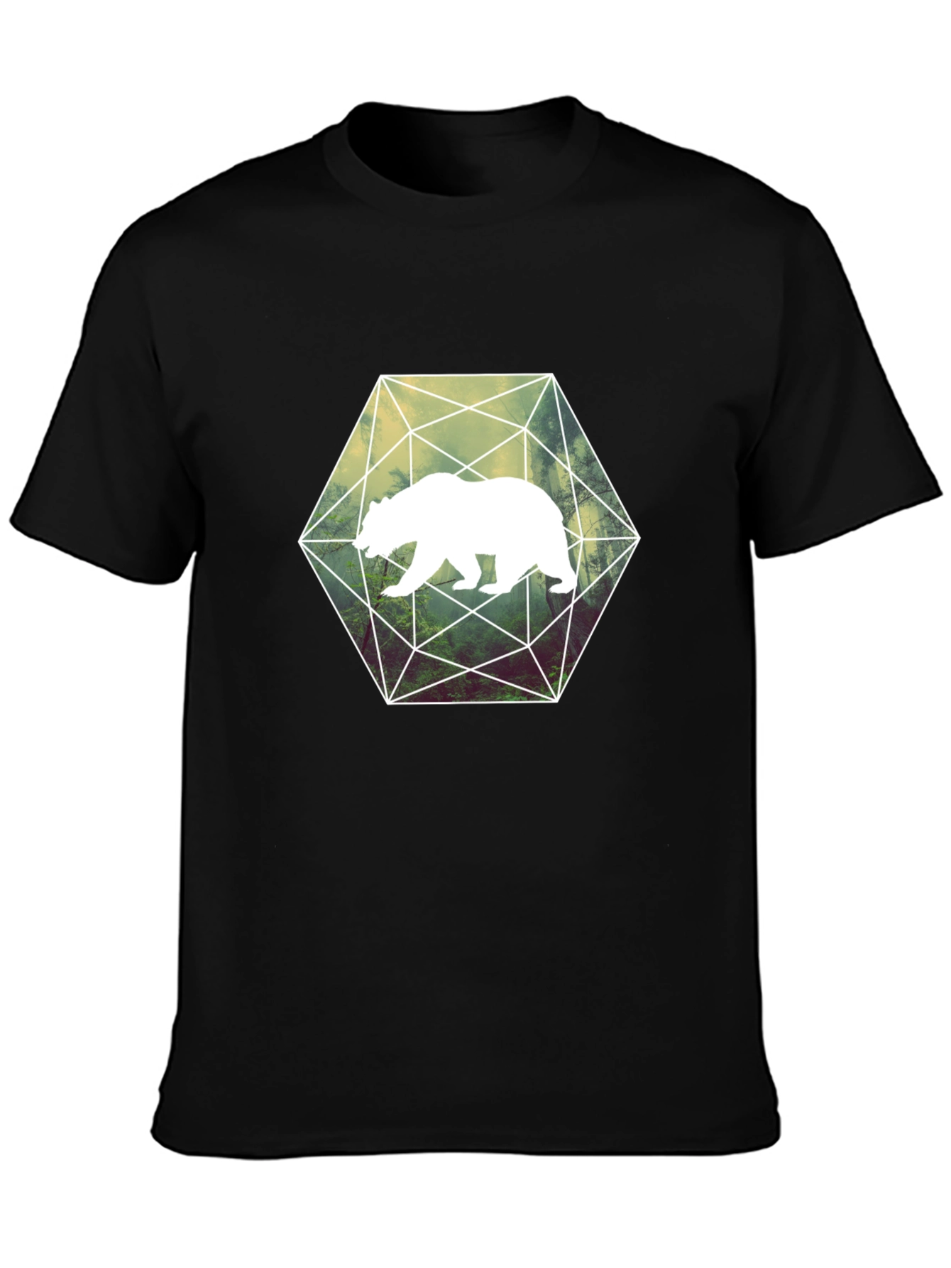 Geometric Bear Graphic T-Shirt - Black