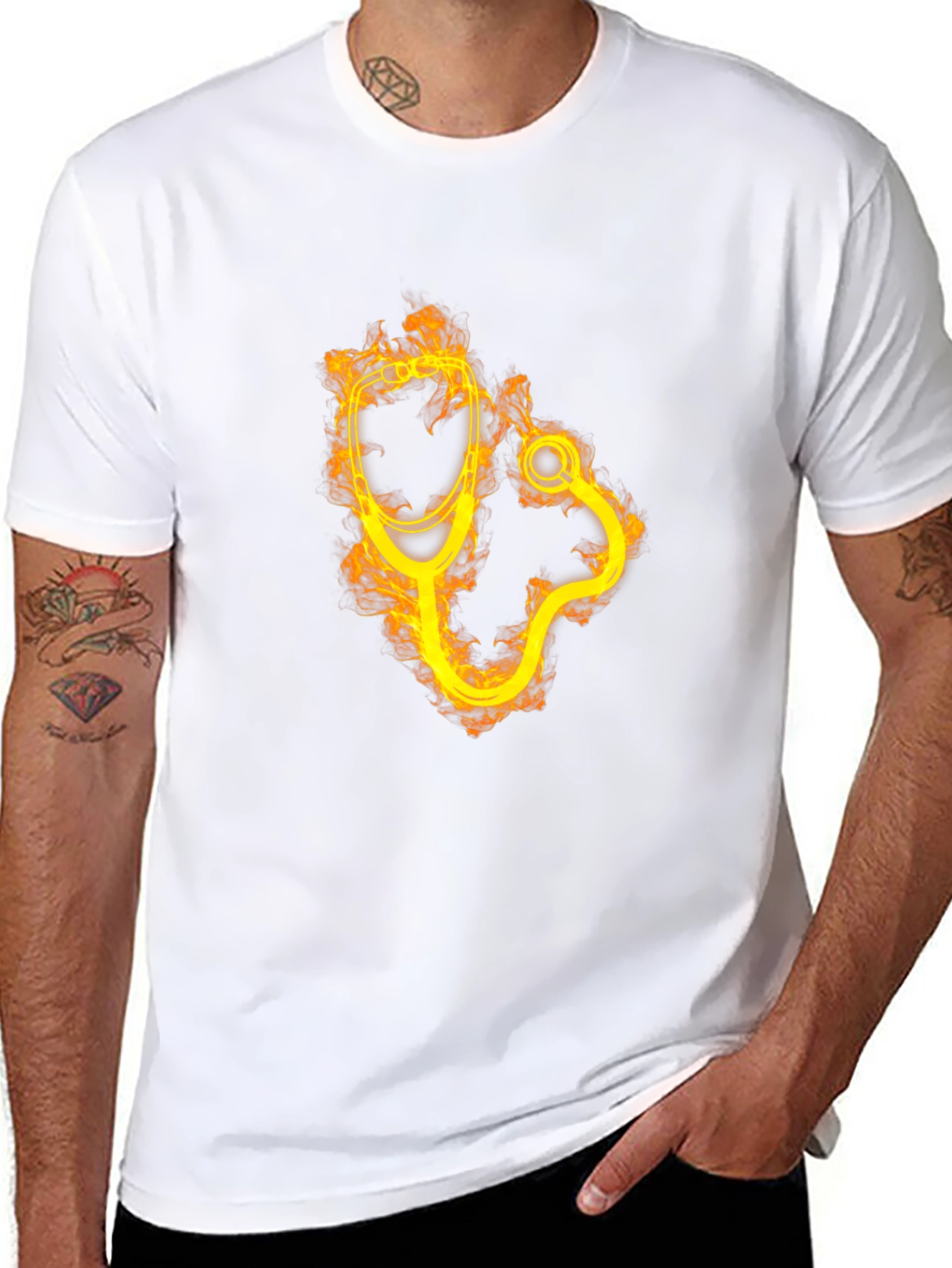 Fiery Stethoscope Graphic Tee - Medical Professional Apparel