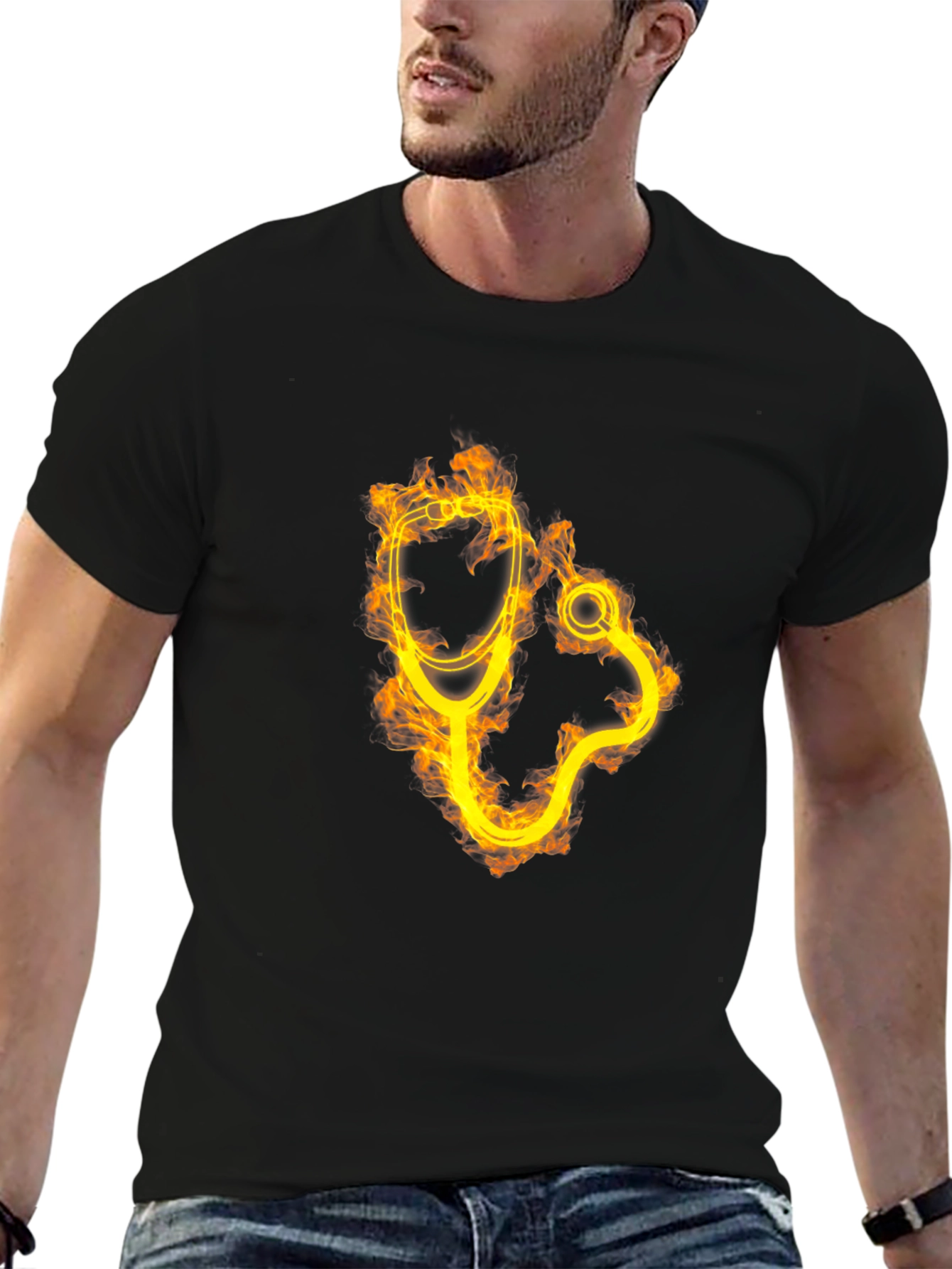 Fiery Stethoscope Graphic Tee - Medical Professional Apparel