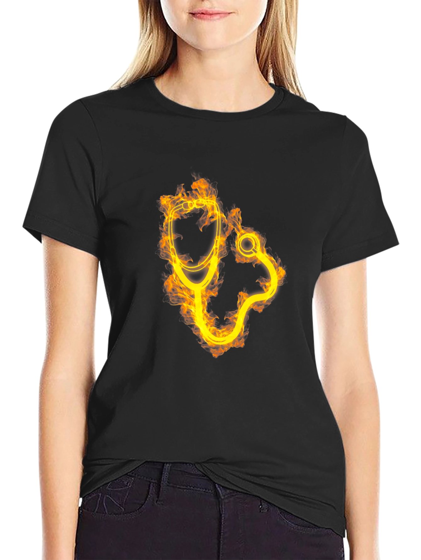 Fiery Stethoscope Graphic Tee - Medical Professional Apparel