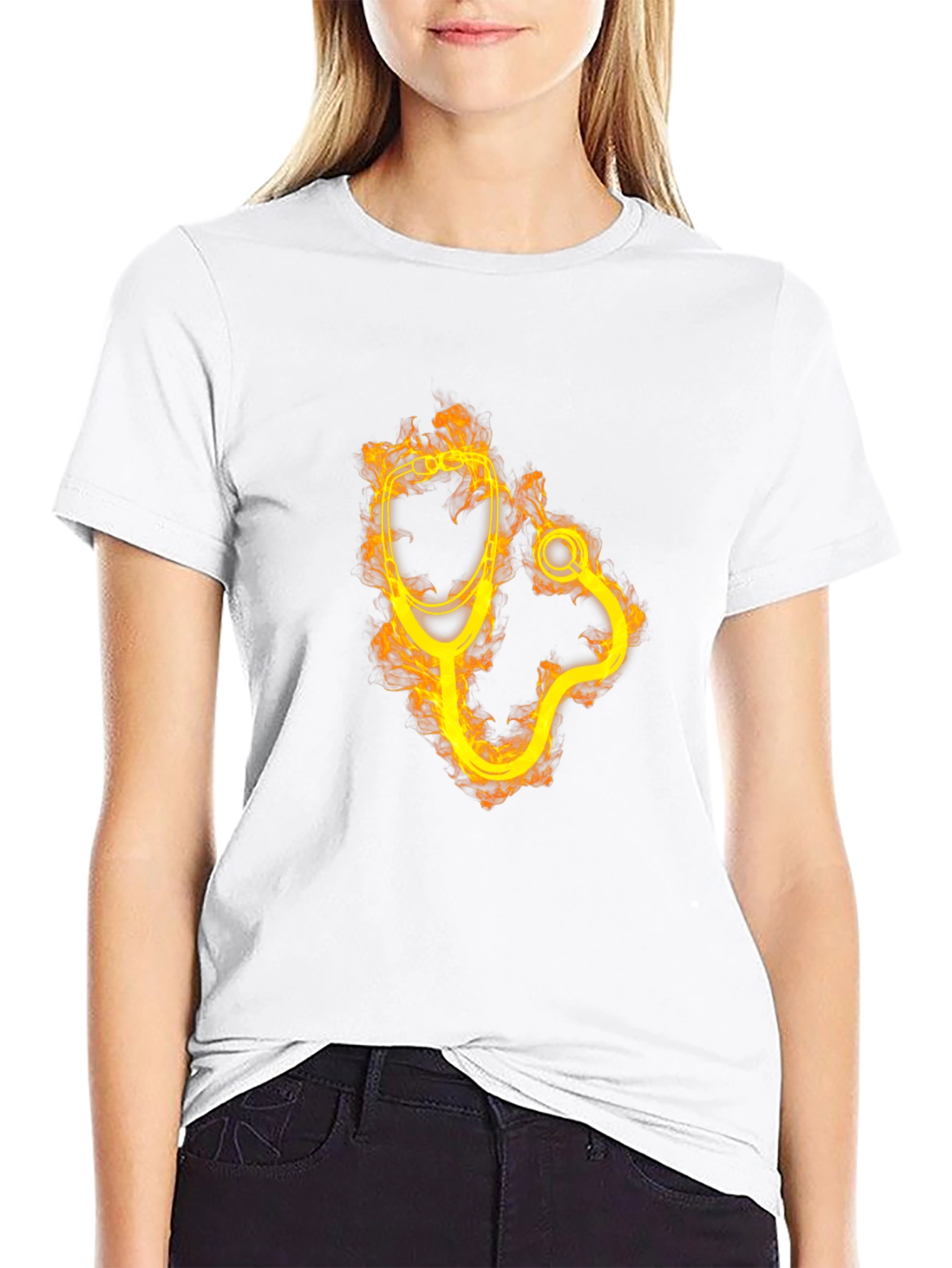 Fiery Stethoscope Graphic Tee - Medical Professional Apparel