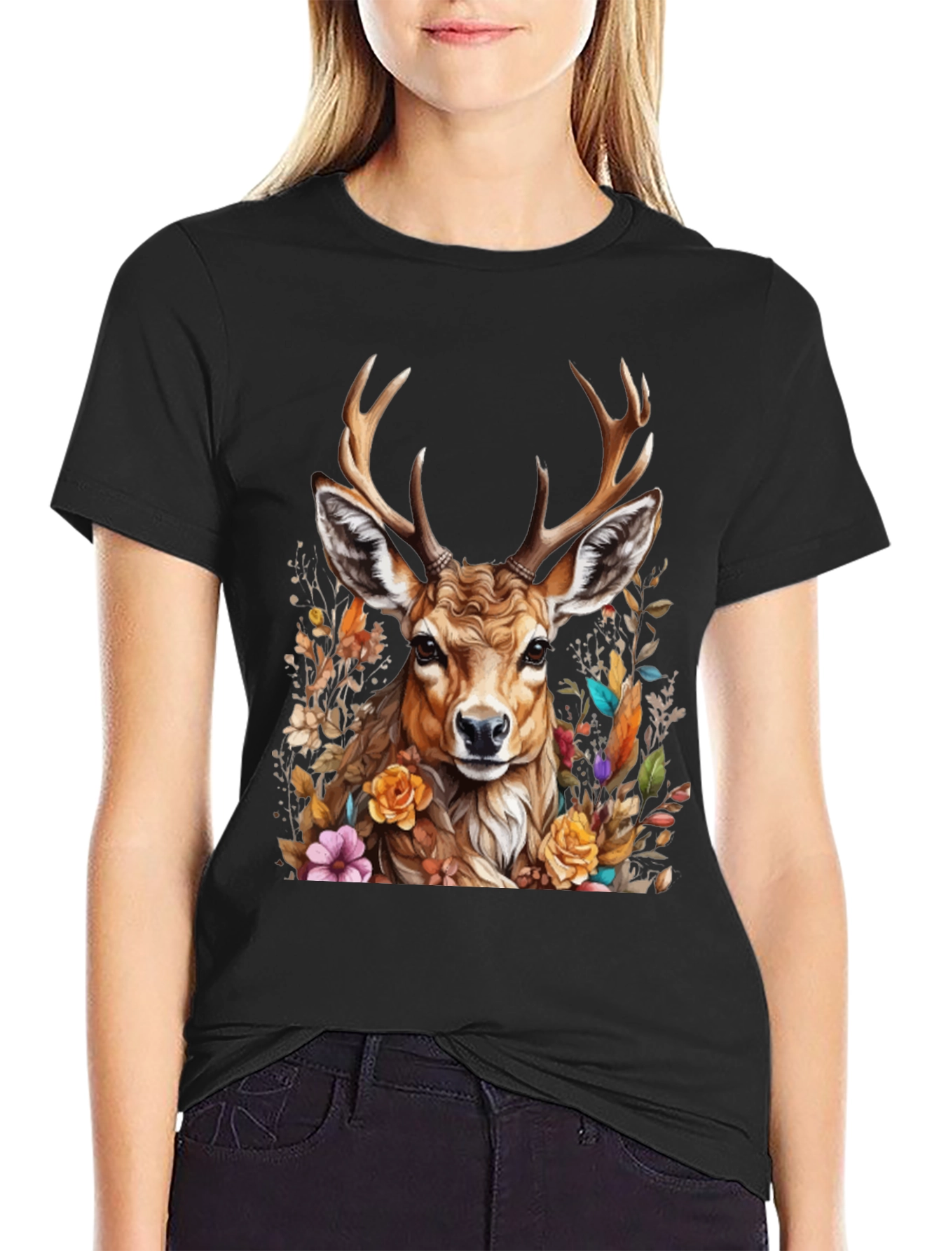Deer Floral Graphic Tee - Nature Inspired Style