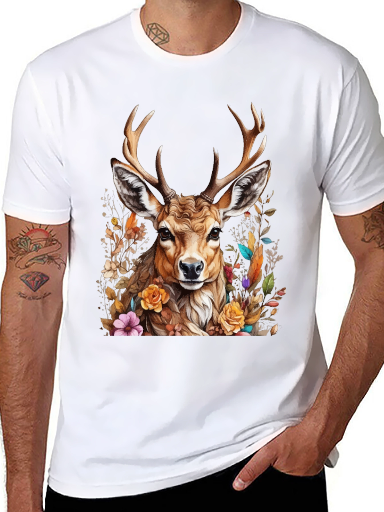 Deer Floral Graphic Tee - Nature Inspired Style