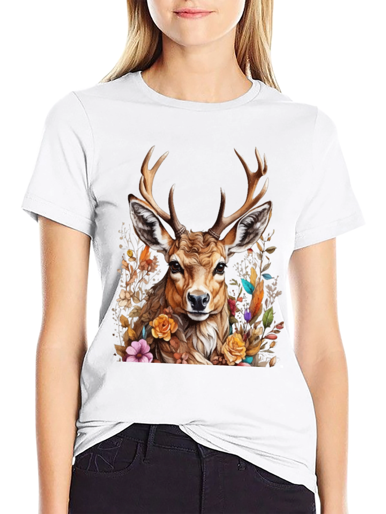 Deer Floral Graphic Tee - Nature Inspired Style
