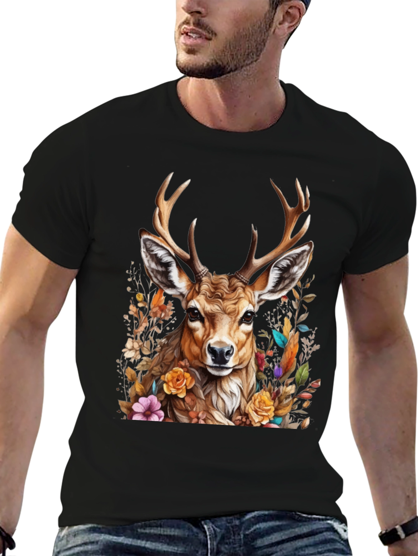 Deer Floral Graphic Tee - Nature Inspired Style