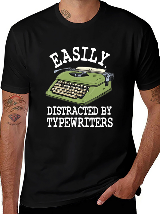 Easily Distracted By Typewriters Black T-Shirt
