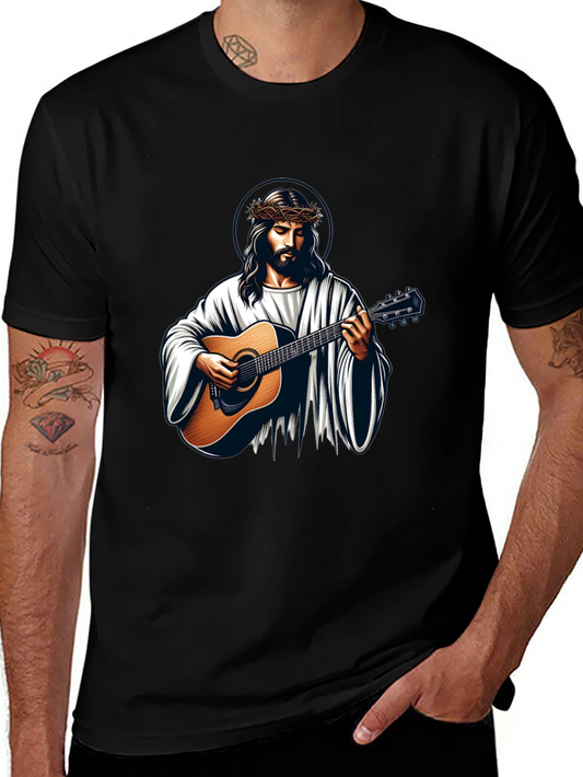 Jesus Playing Guitar Graphic Tee - Black