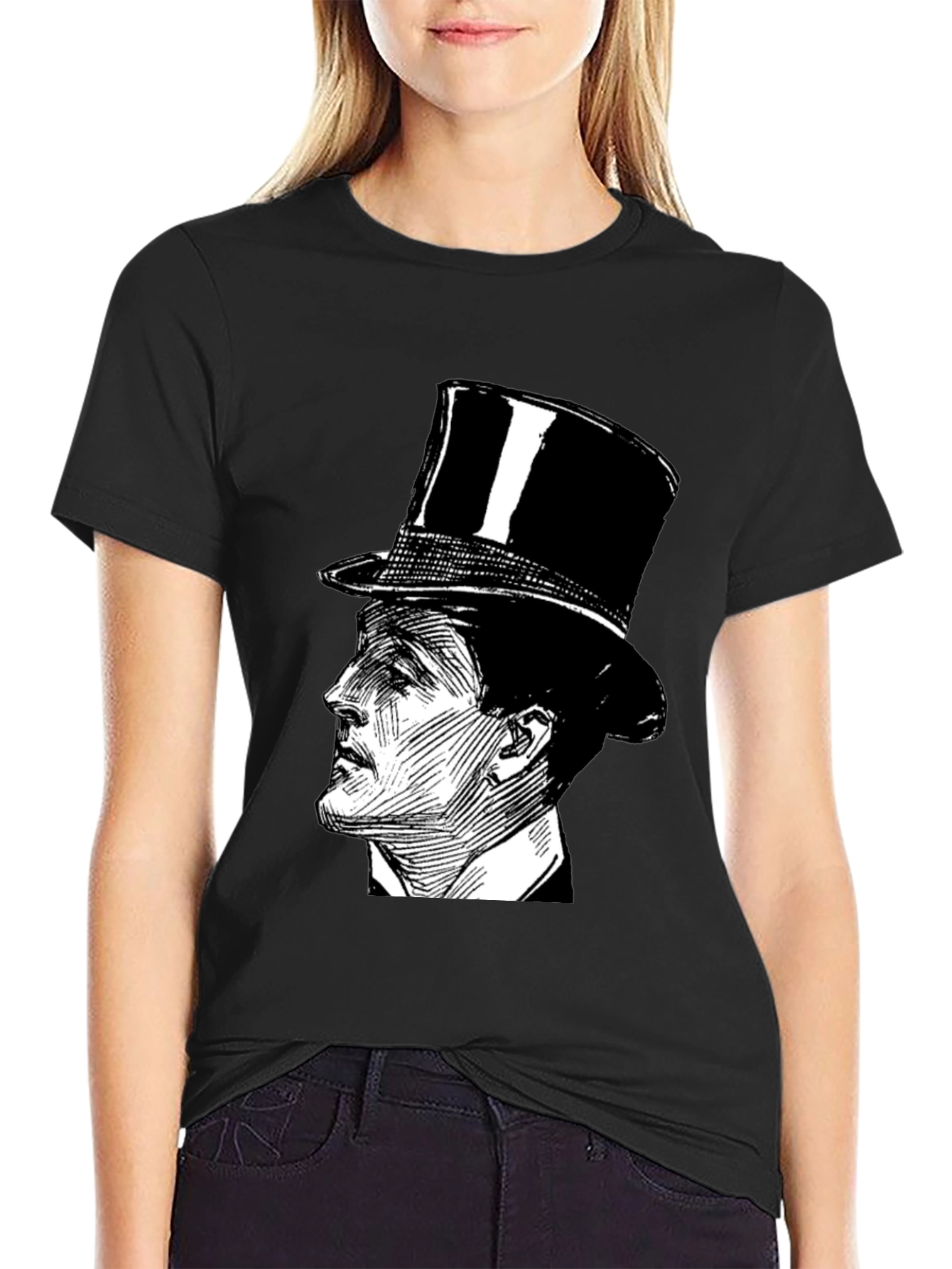Top Hat Gentleman Graphic Tee - Black