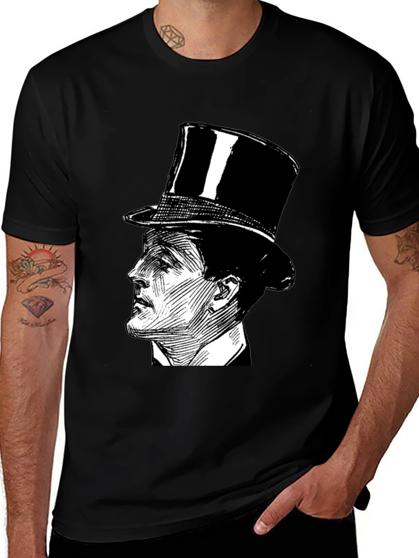 Top Hat Gentleman Graphic Tee - Black