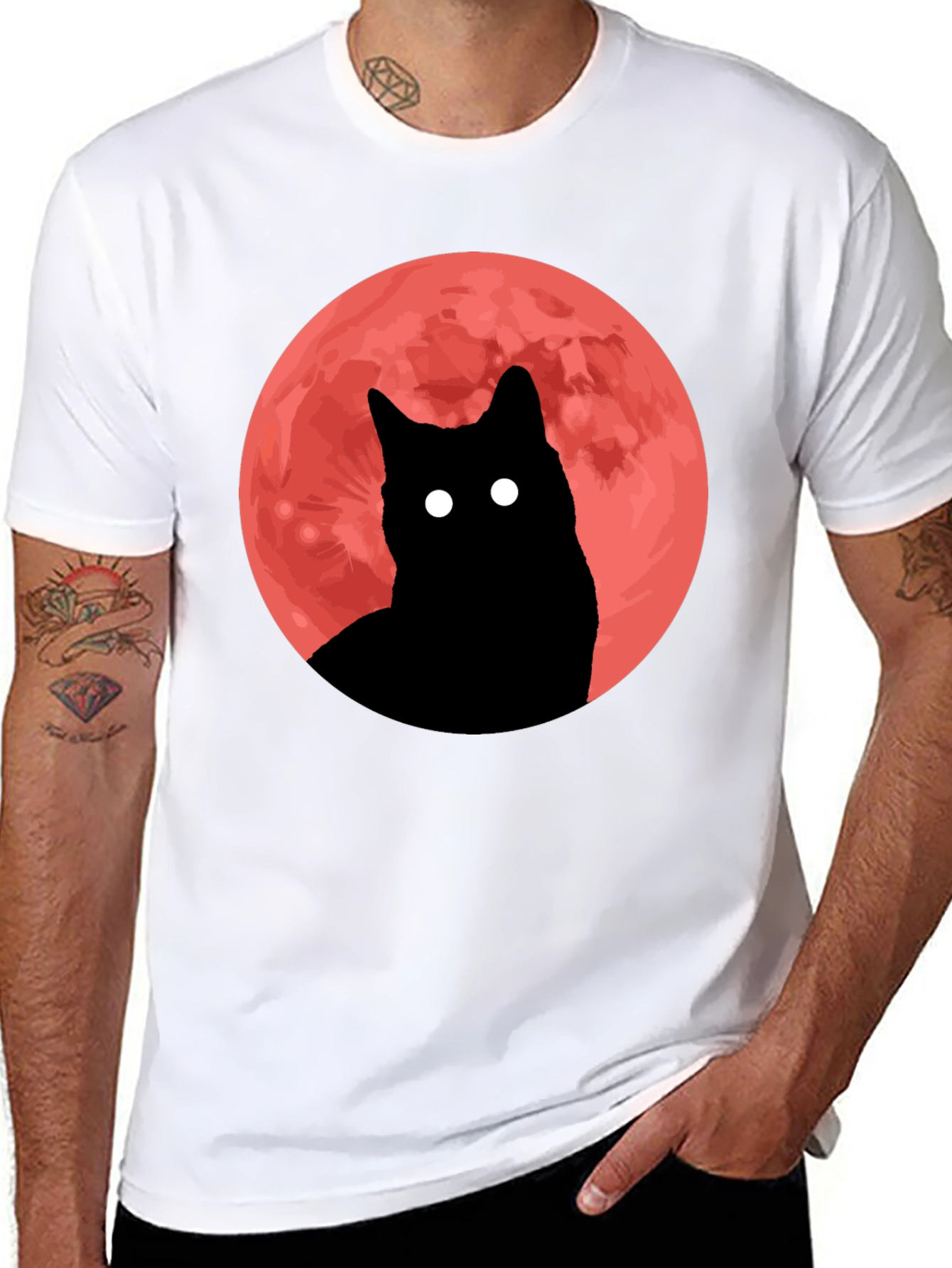Black Cat Red Moon Graphic Tee