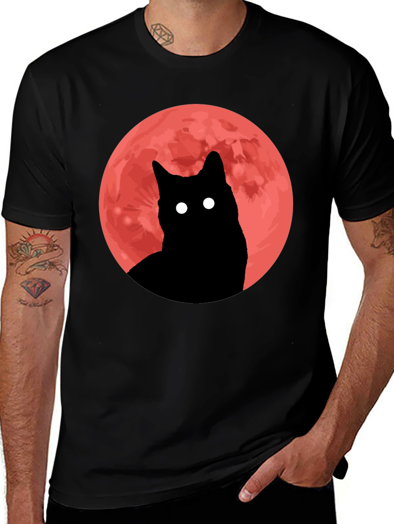 Black Cat Red Moon Graphic Tee