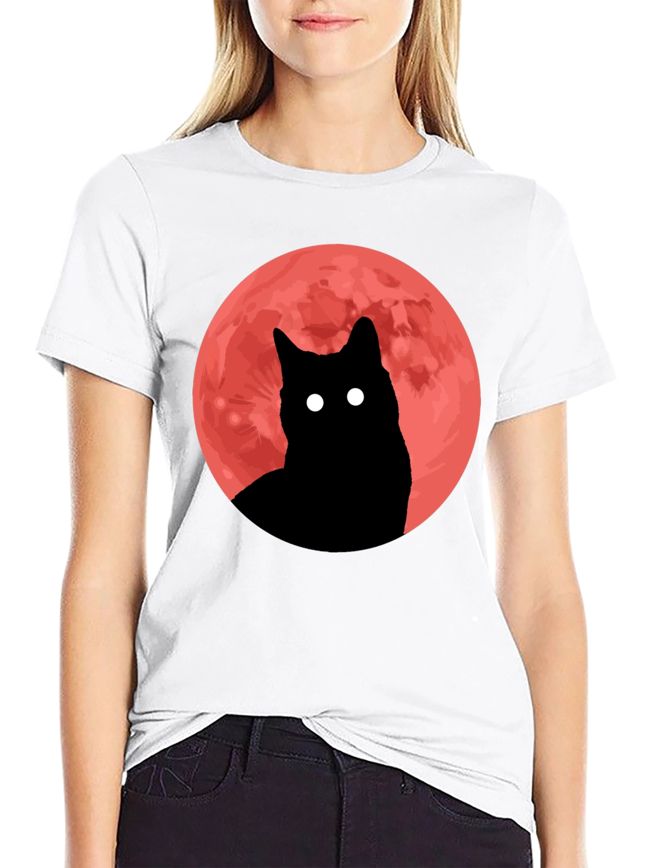 Black Cat Red Moon Graphic Tee