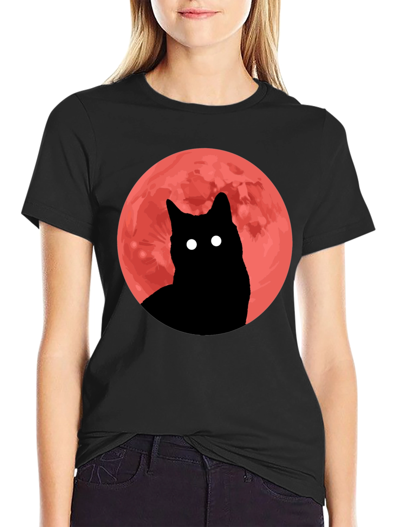 Black Cat Red Moon Graphic Tee