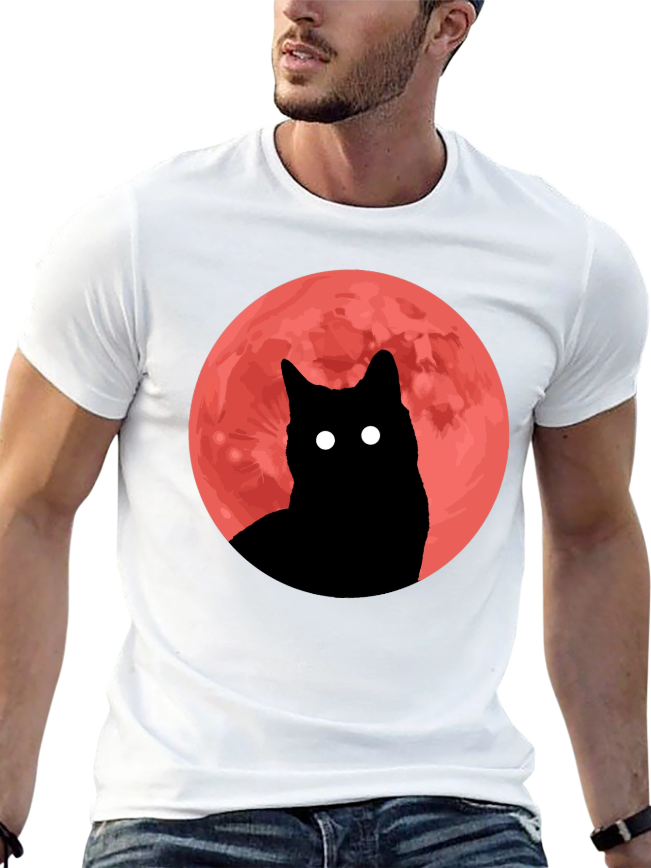 Black Cat Red Moon Graphic Tee