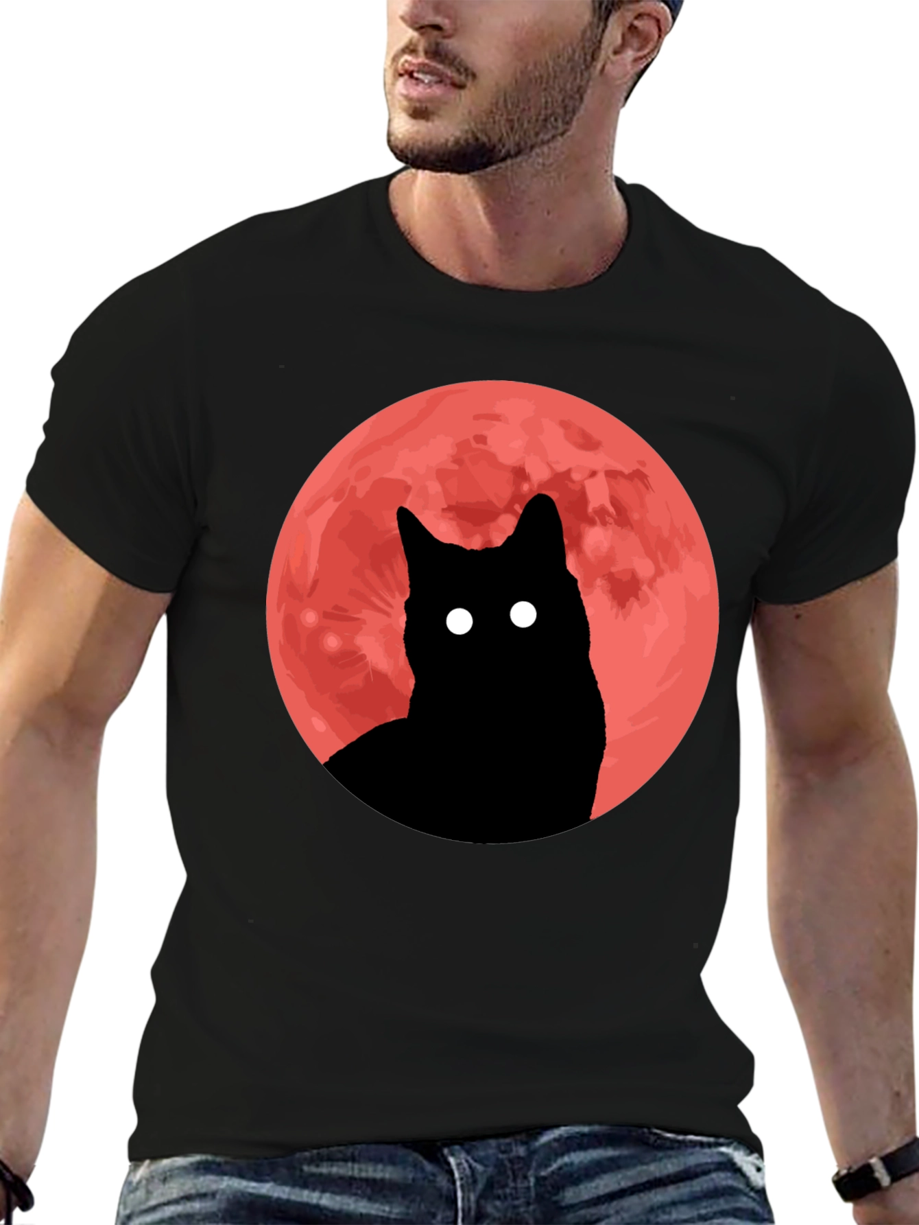 Black Cat Red Moon Graphic Tee