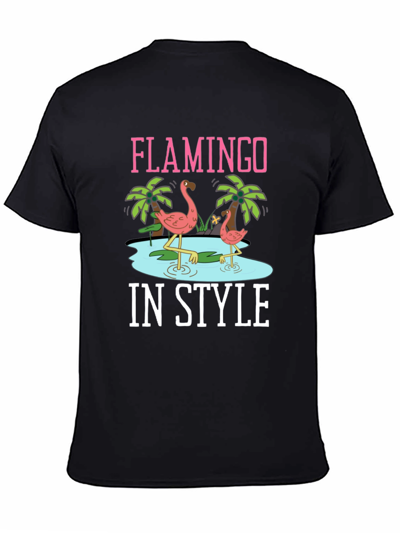 Flamingo In Style Black Graphic Tee