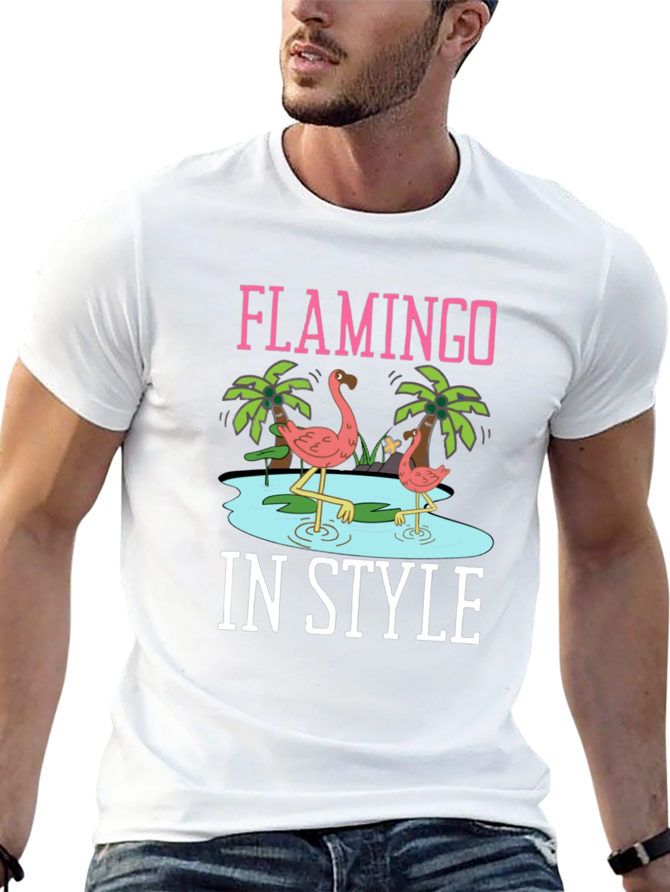 Flamingo In Style Black Graphic Tee
