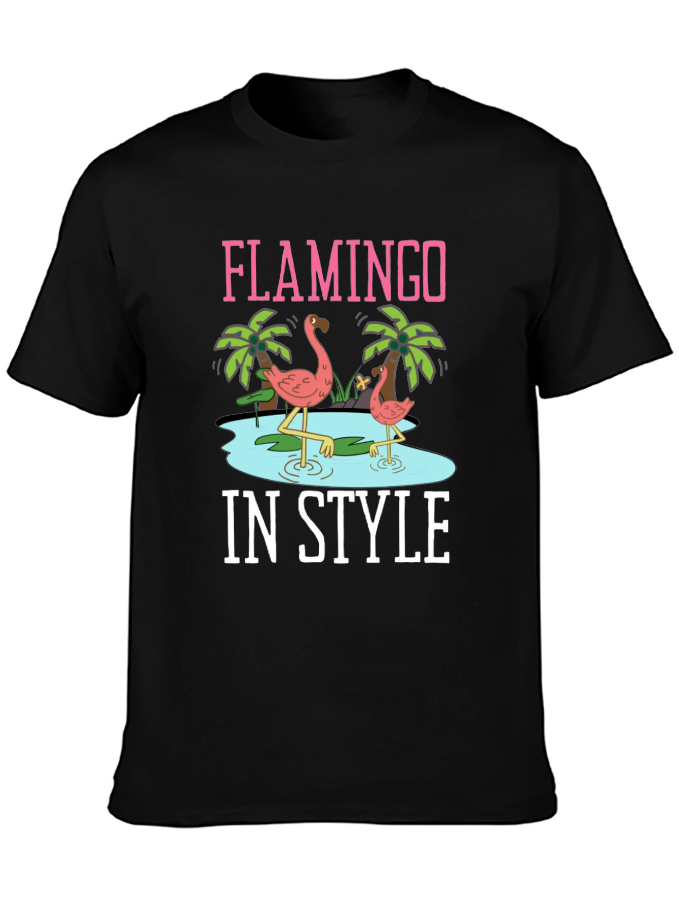Flamingo In Style Black Graphic Tee