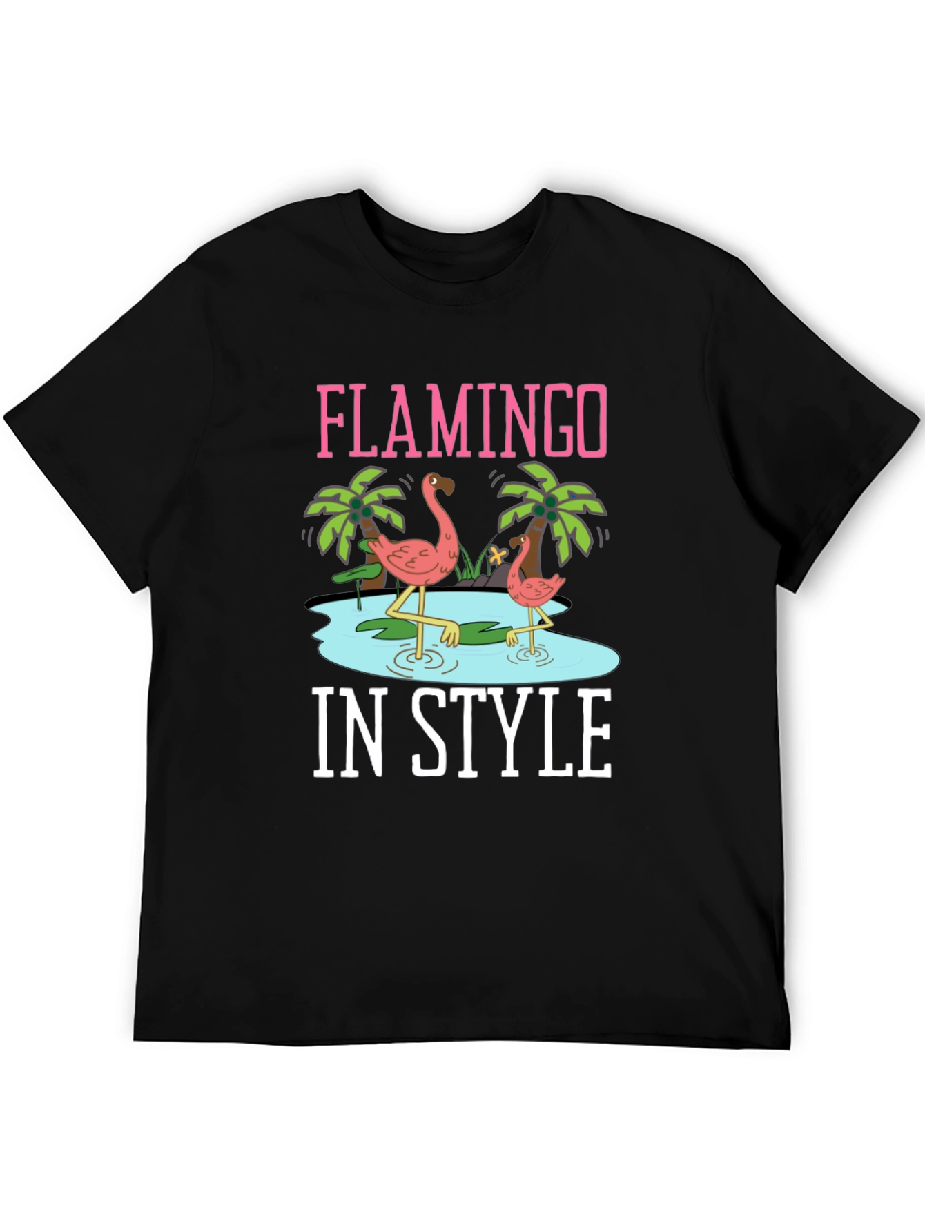 Flamingo In Style Black Graphic Tee