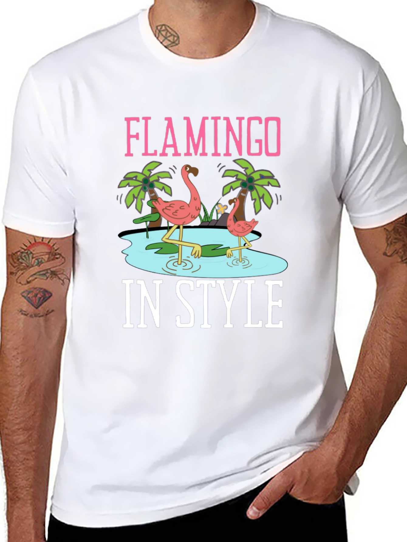 Flamingo In Style Black Graphic Tee