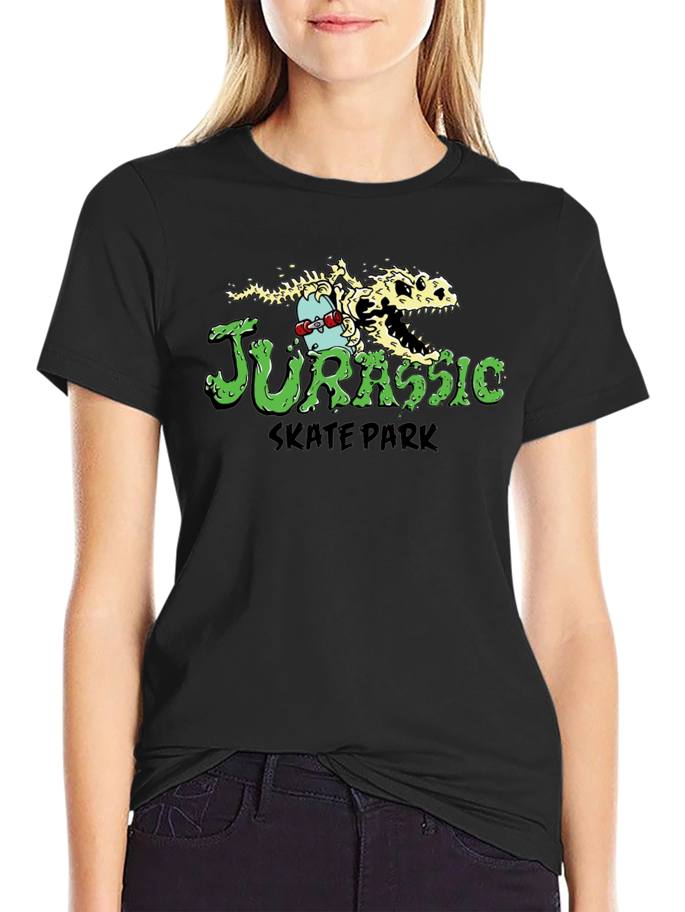 Jurassic Skate Park T-Shirt - Dinosaur Skeleton Skateboard Tee