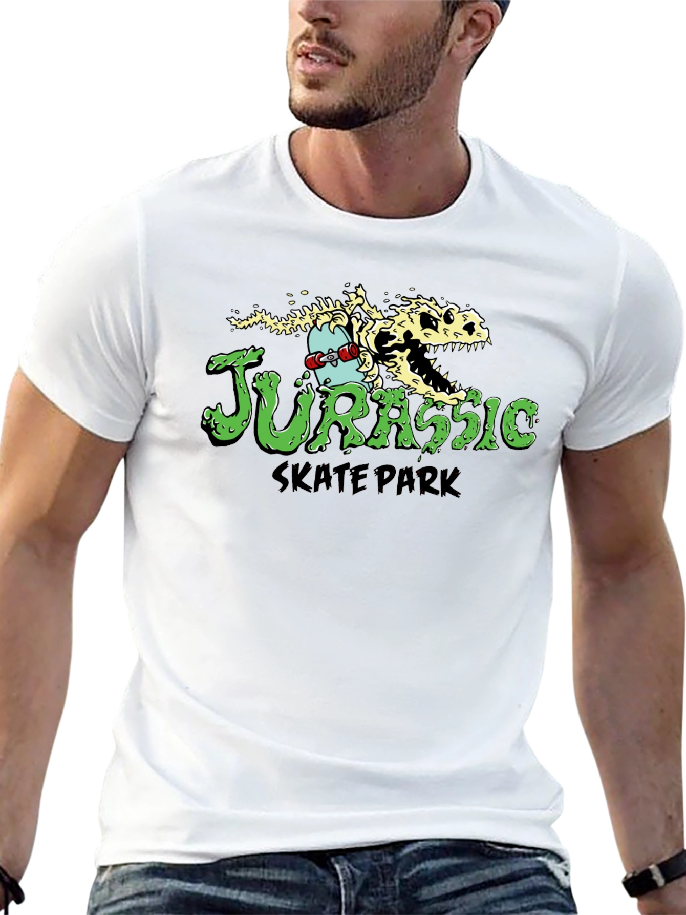 Jurassic Skate Park T-Shirt - Dinosaur Skeleton Skateboard Tee