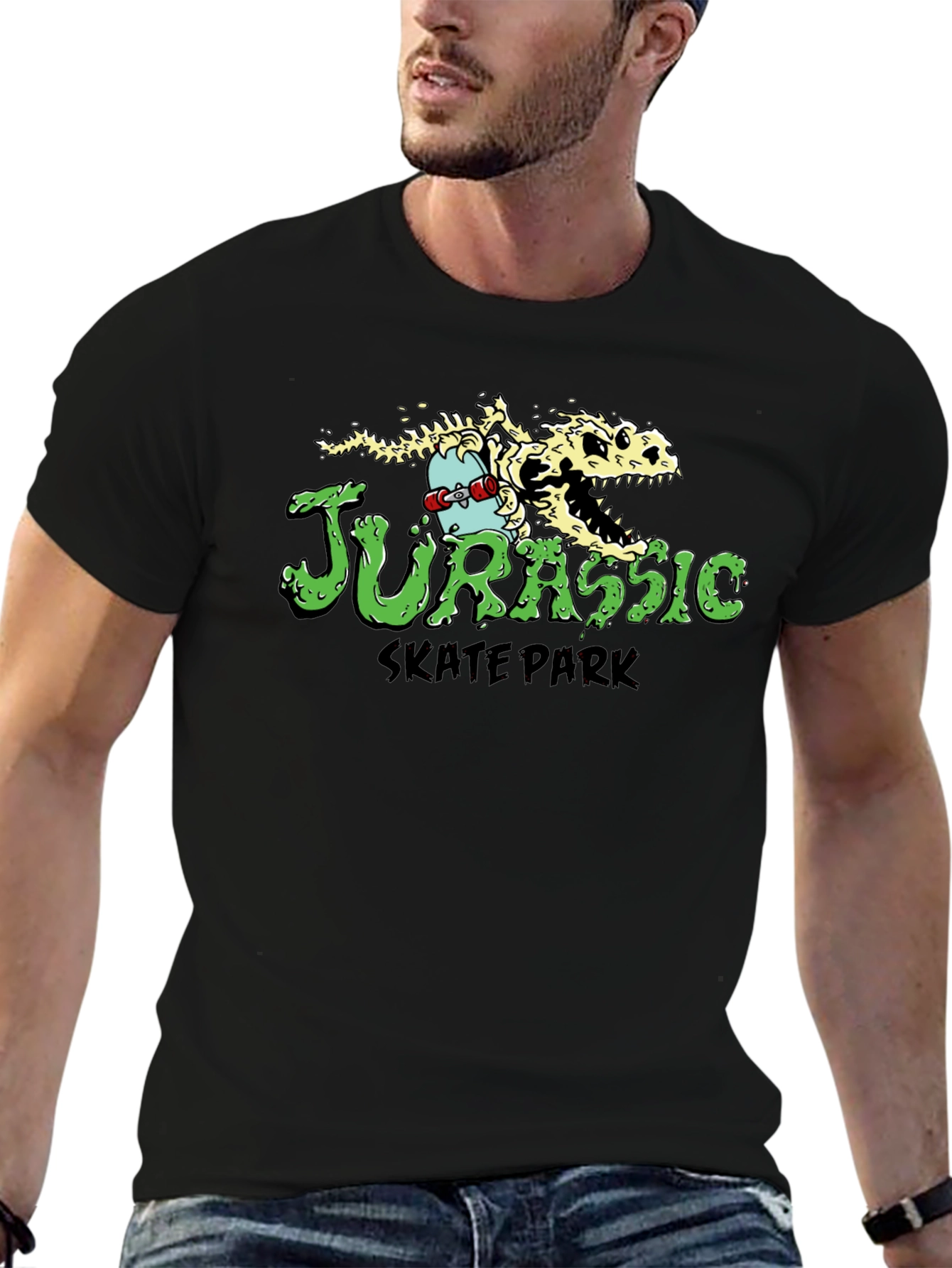 Jurassic Skate Park T-Shirt - Dinosaur Skeleton Skateboard Tee