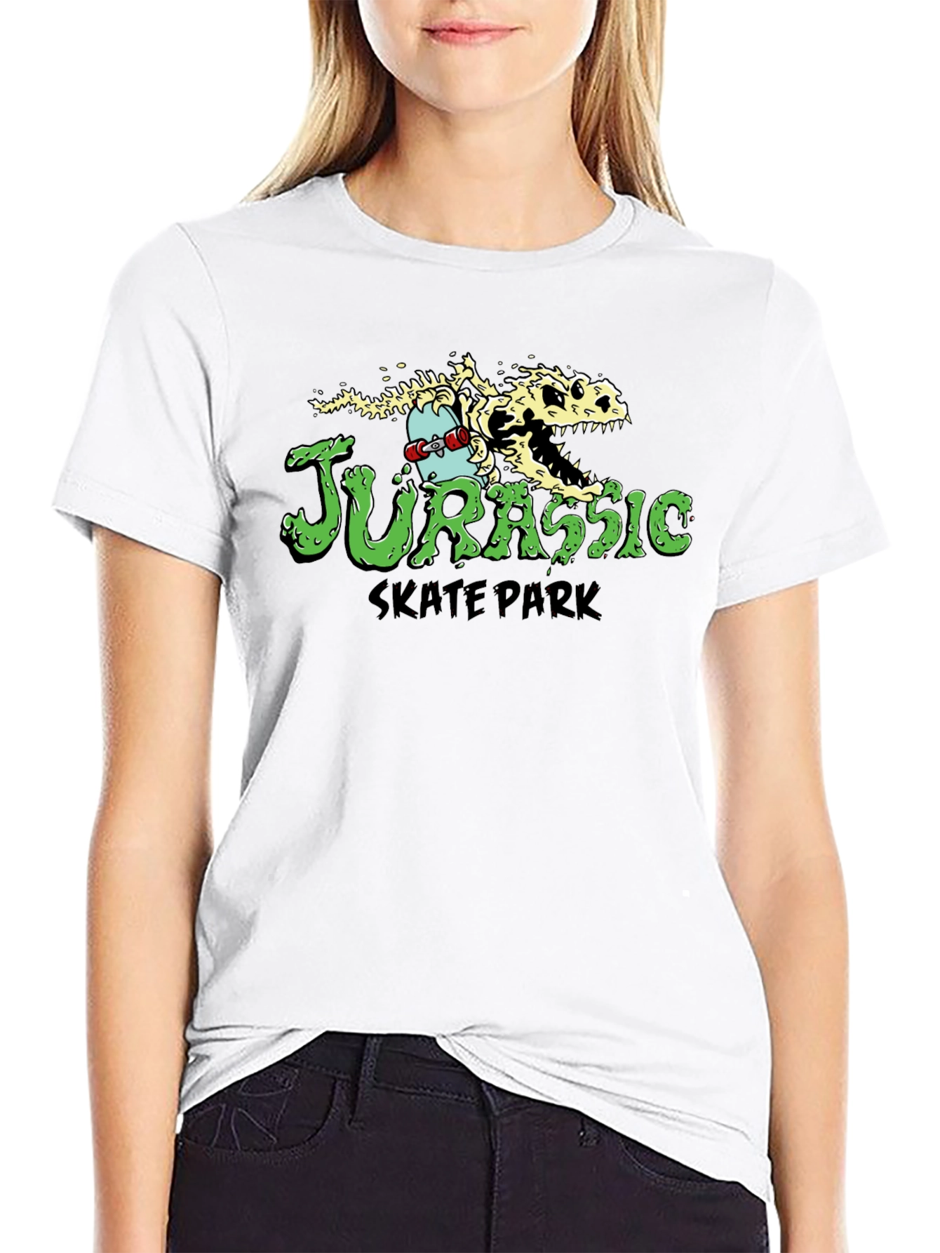 Jurassic Skate Park T-Shirt - Dinosaur Skeleton Skateboard Tee