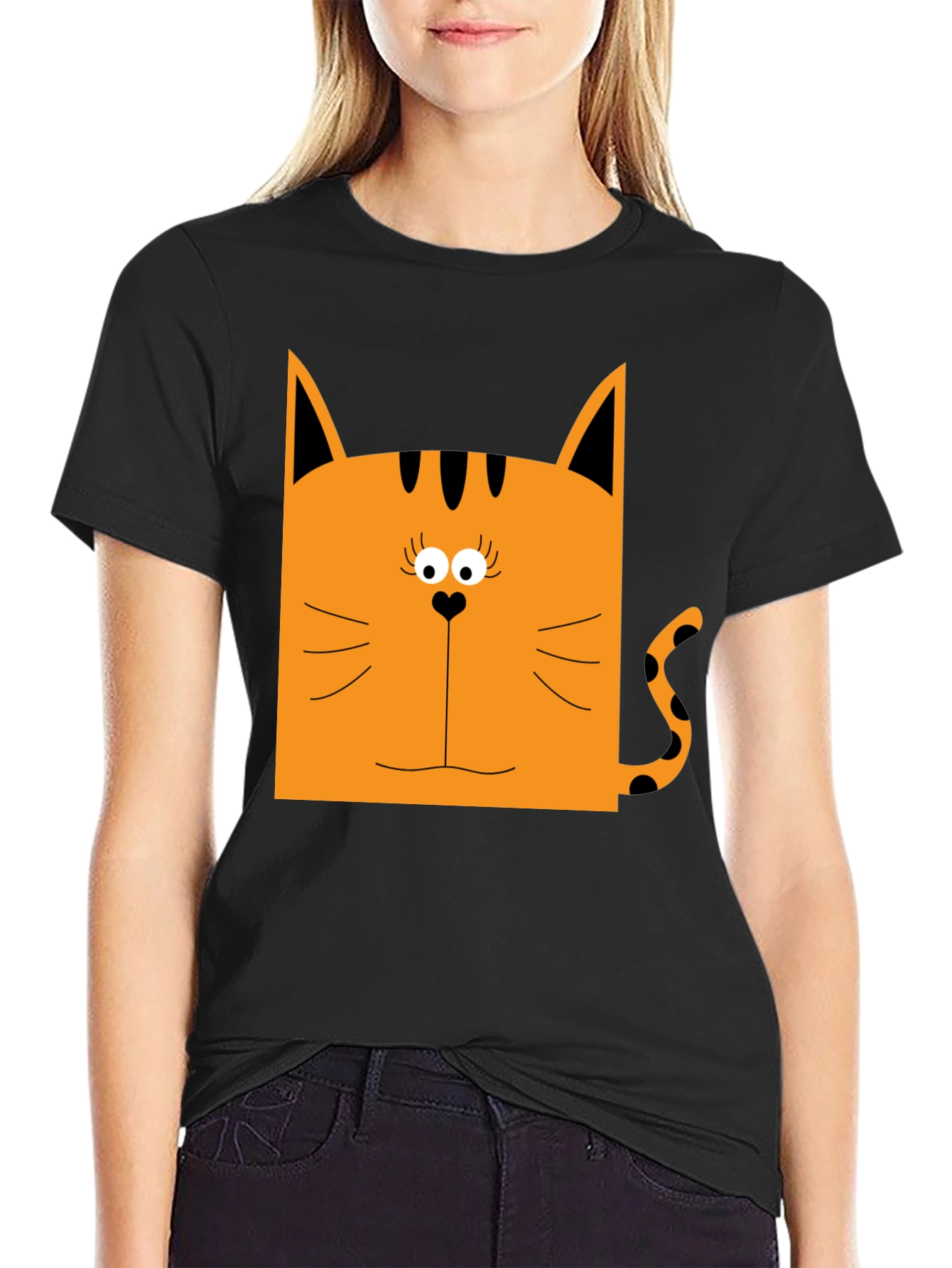 Funny Cat Graphic T-Shirt Black Cotton Tee