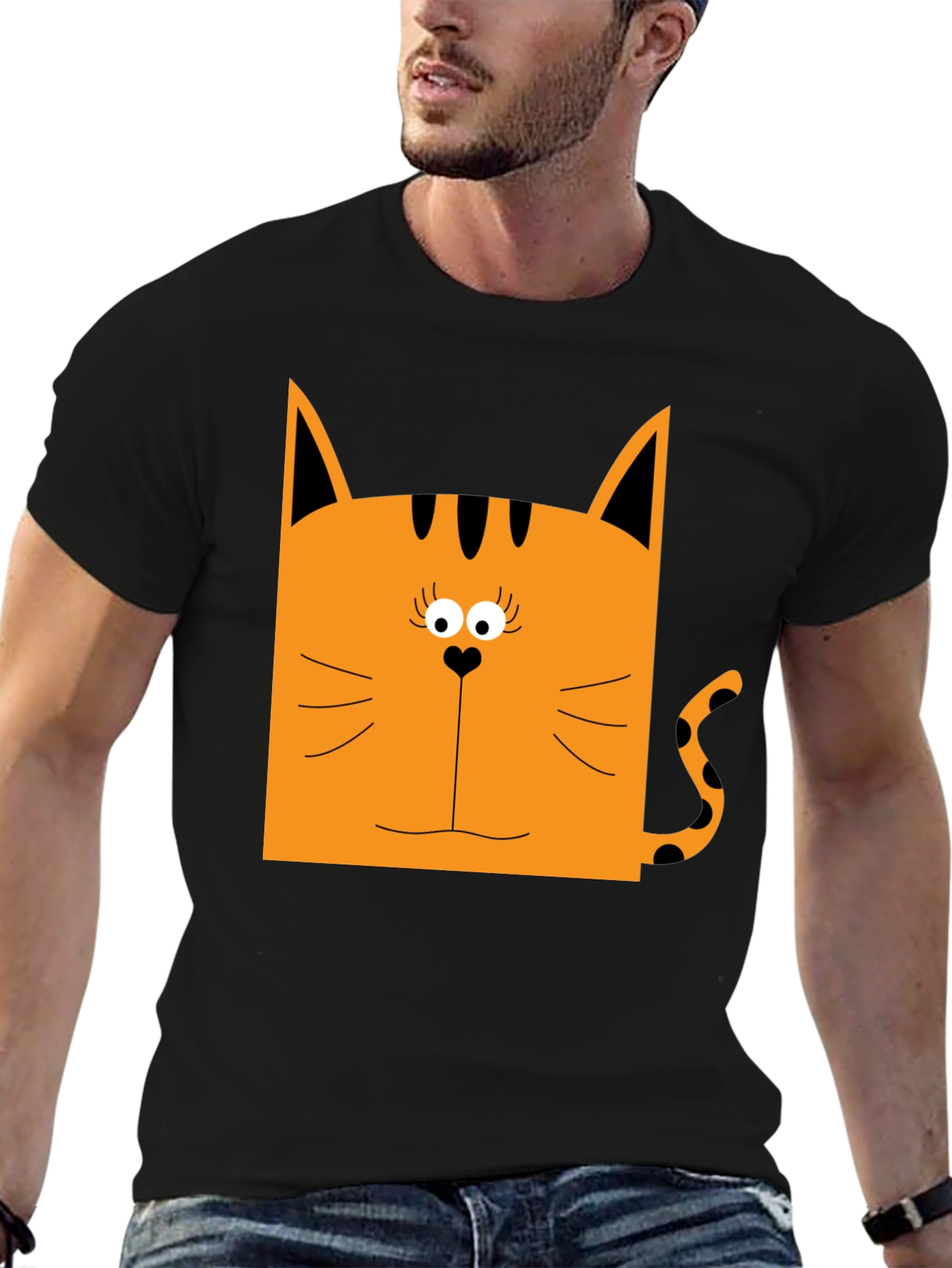 Funny Cat Graphic T-Shirt Black Cotton Tee