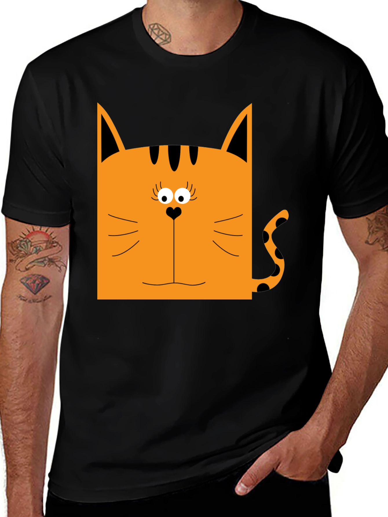 Funny Cat Graphic T-Shirt Black Cotton Tee