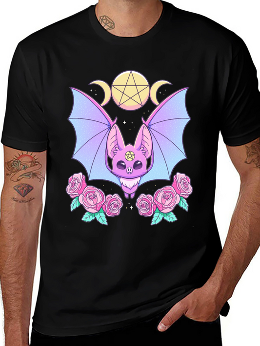 Pastel Goth Bat & Roses Graphic Tee