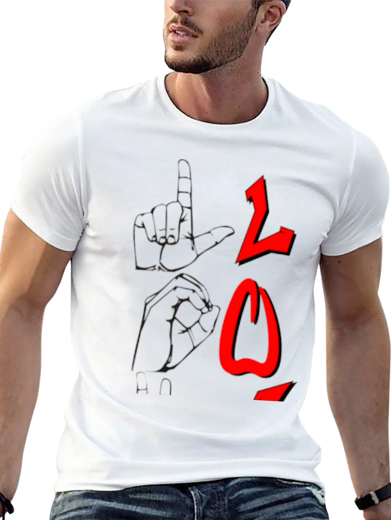 Black T-Shirt with Red Arabic Letter Graphic