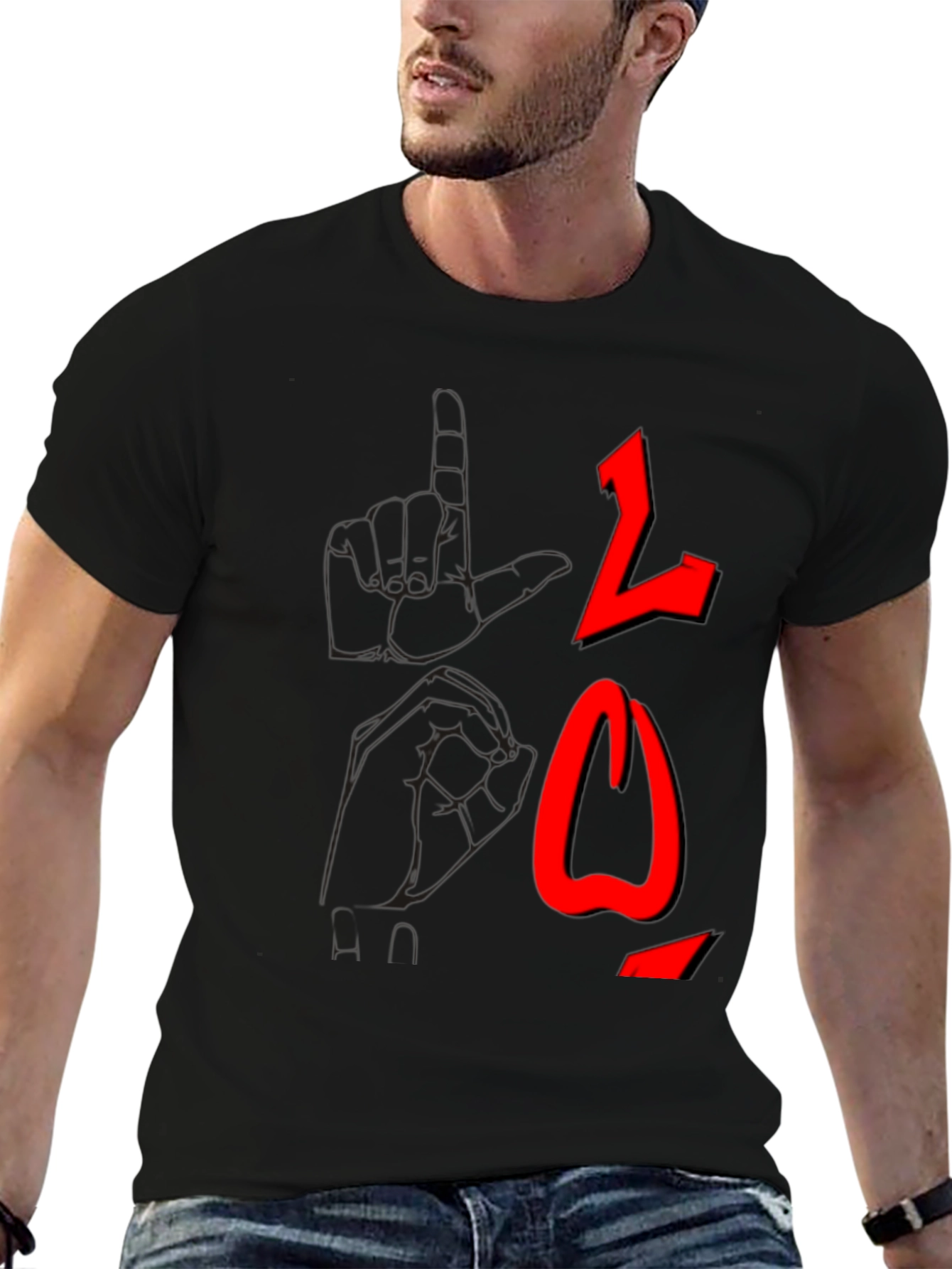 Black T-Shirt with Red Arabic Letter Graphic