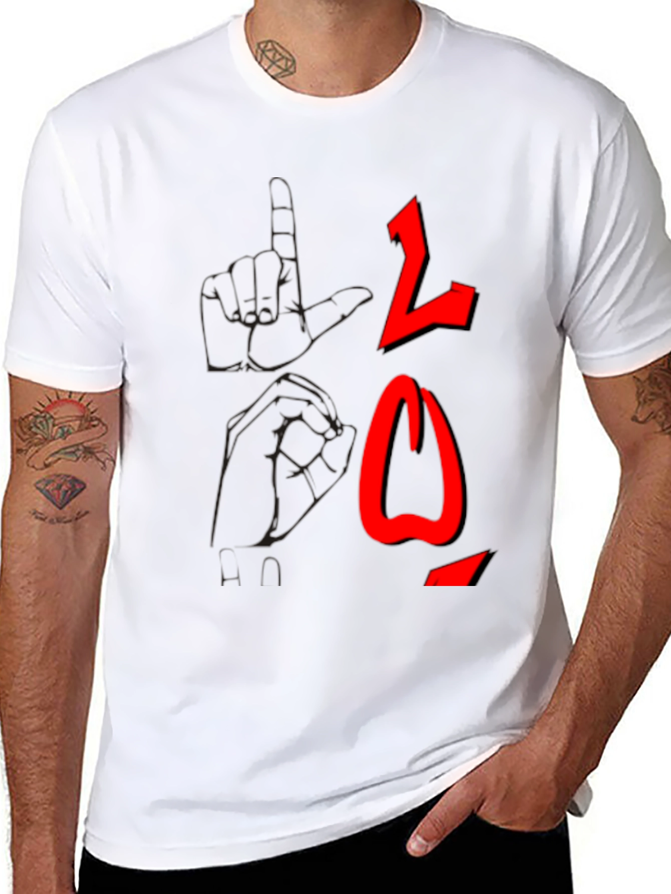 Black T-Shirt with Red Arabic Letter Graphic
