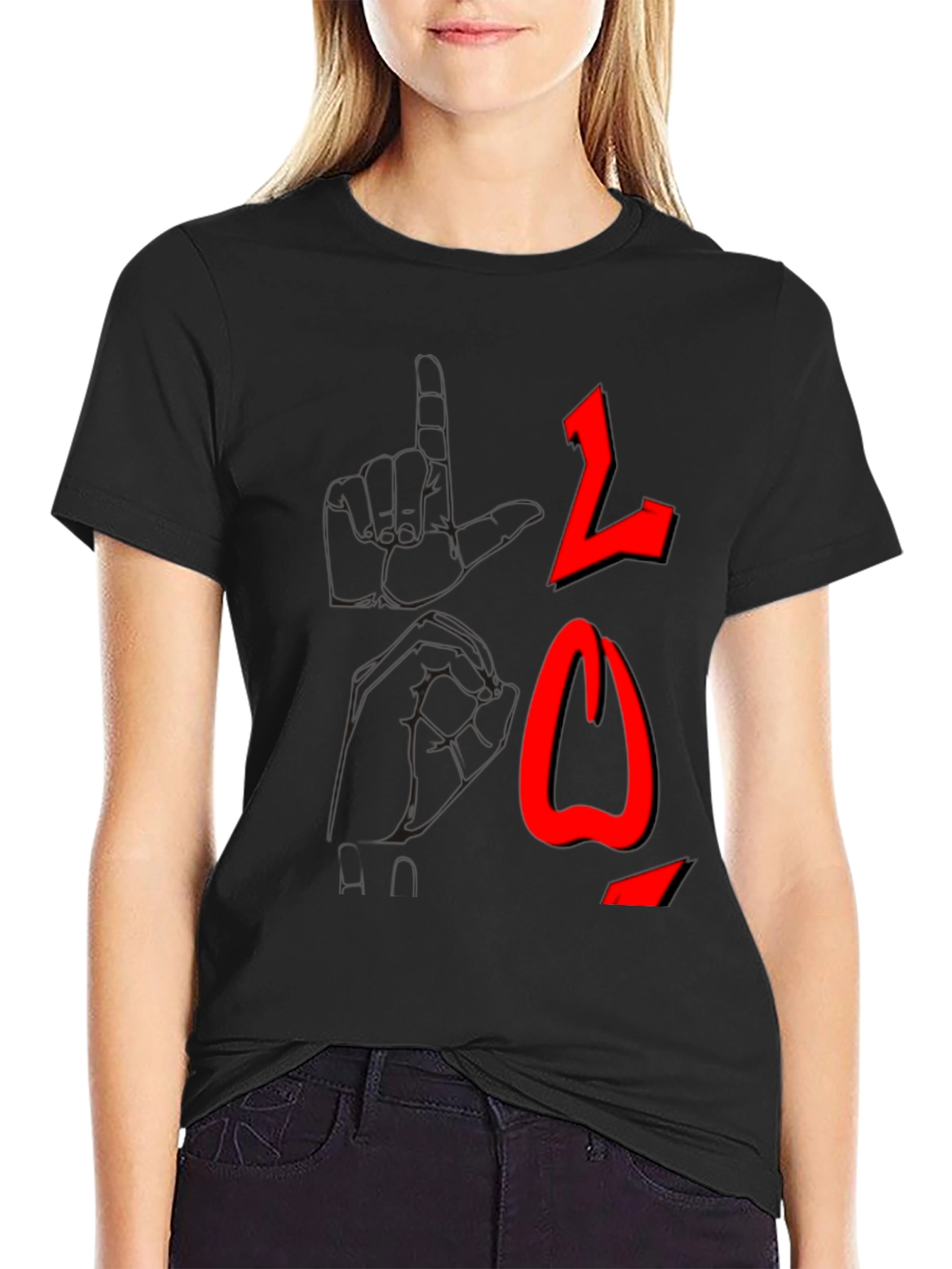 Black T-Shirt with Red Arabic Letter Graphic