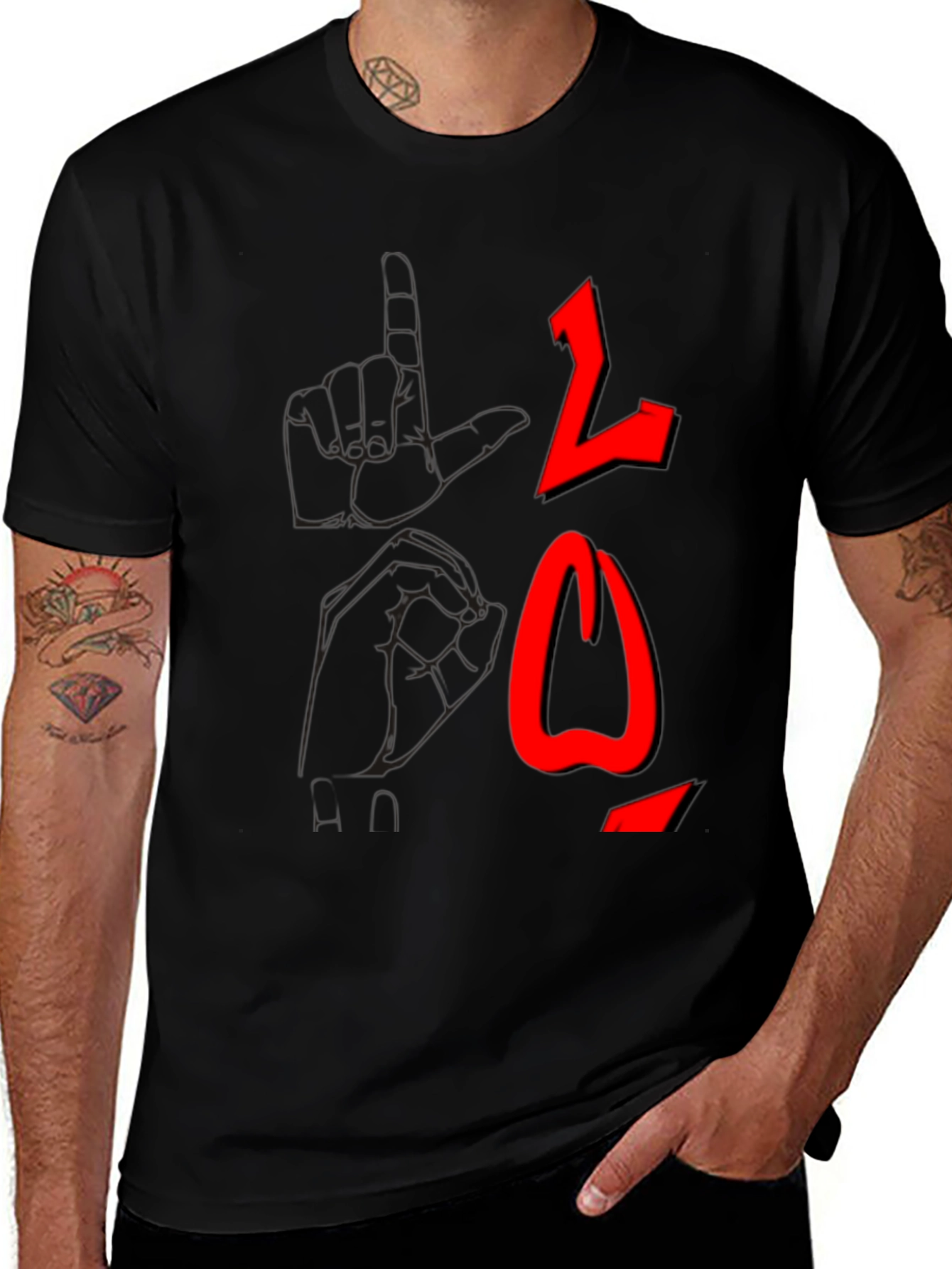 Black T-Shirt with Red Arabic Letter Graphic