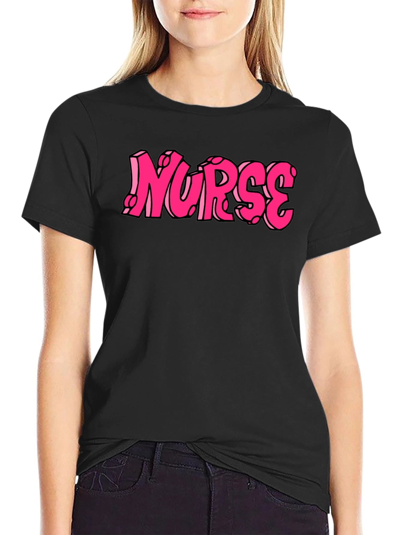 Nurse Pink Graphic Tee - Black Cotton T-Shirt