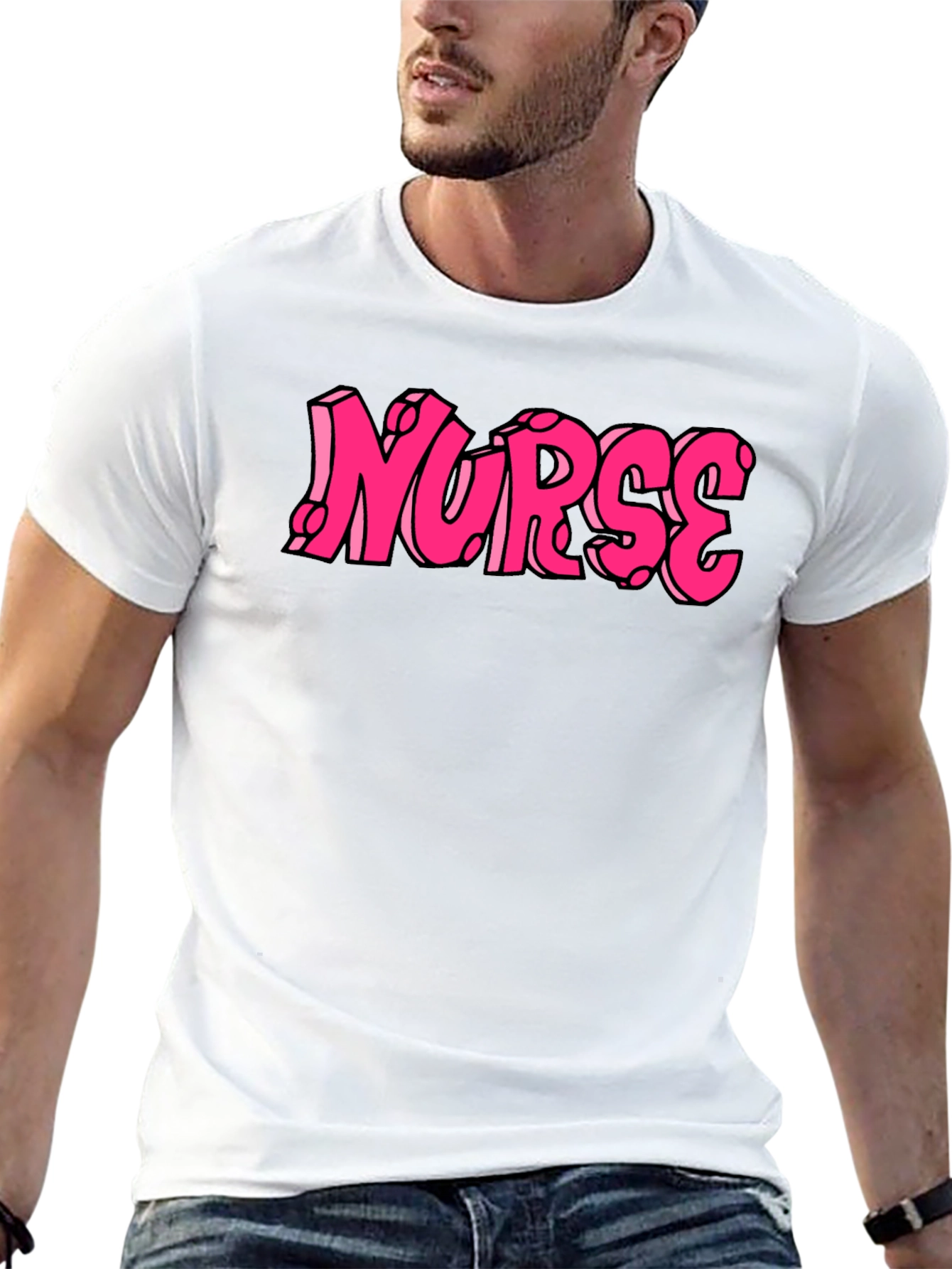 Nurse Pink Graphic Tee - Black Cotton T-Shirt