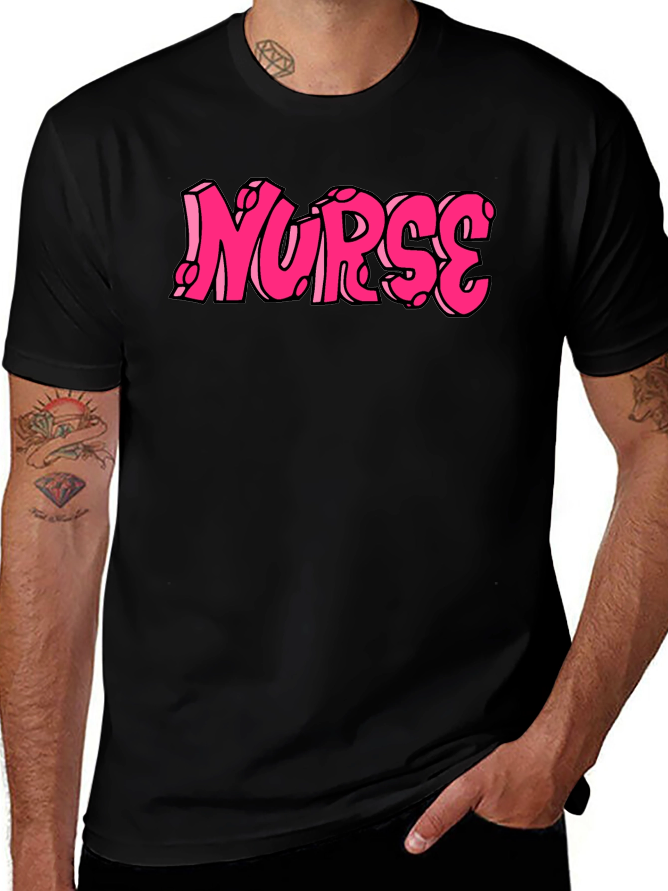 Nurse Pink Graphic Tee - Black Cotton T-Shirt