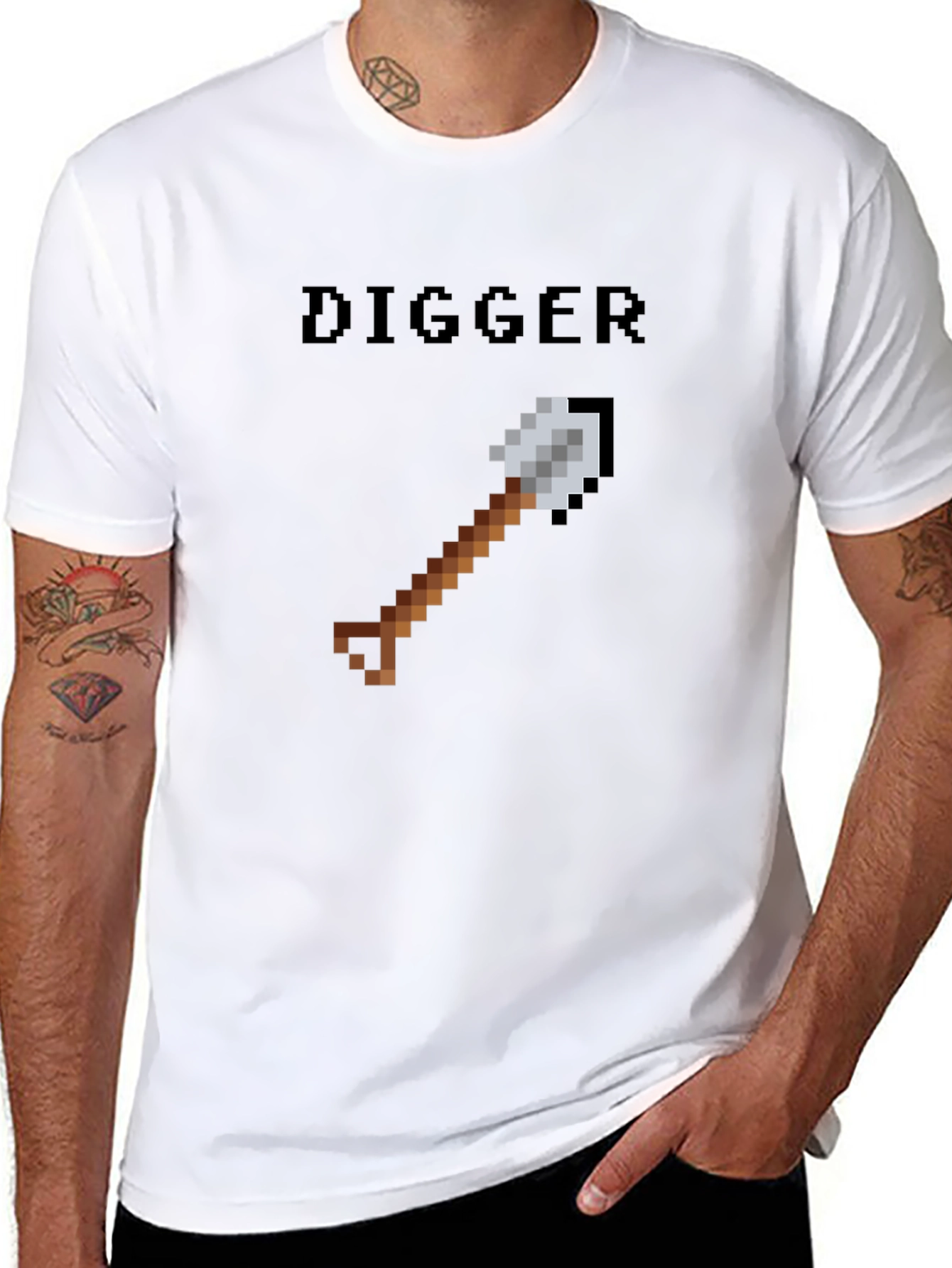 Digger Pixel Art T-Shirt - Black Casual Tee
