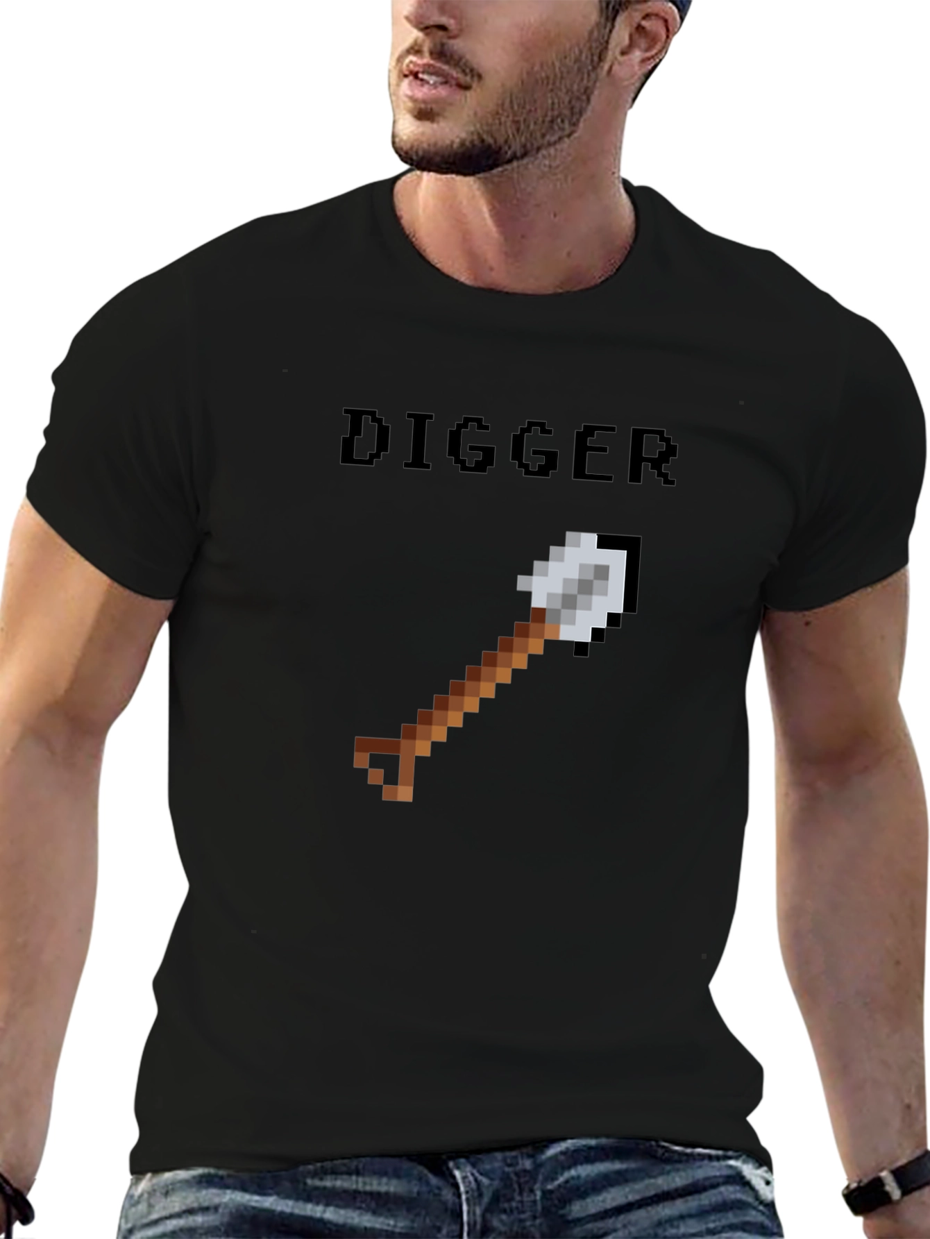 Digger Pixel Art T-Shirt - Black Casual Tee