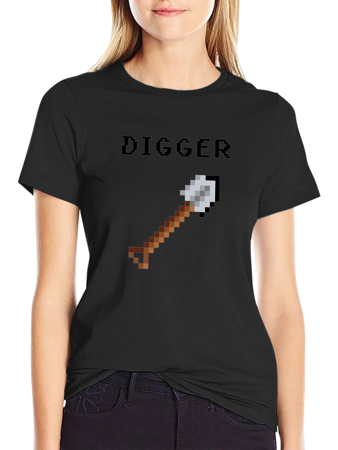 Digger Pixel Art T-Shirt - Black Casual Tee