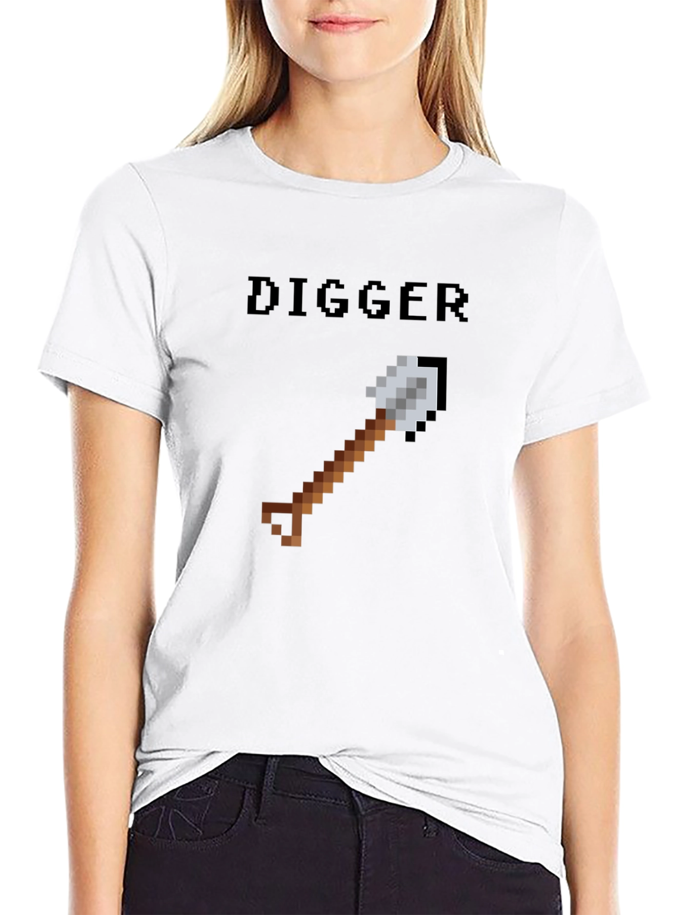 Digger Pixel Art T-Shirt - Black Casual Tee