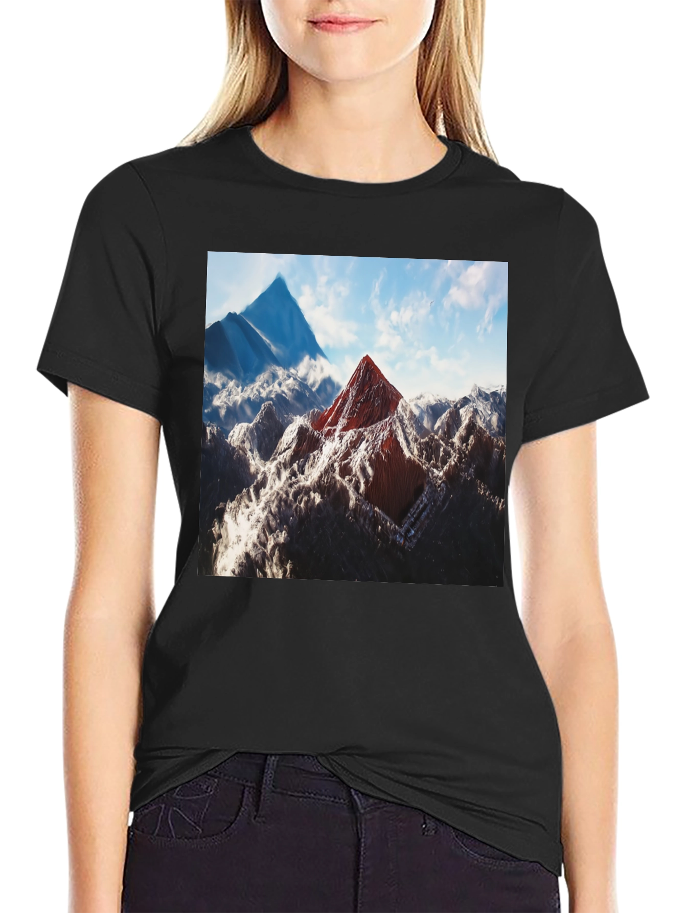 Mountain Peak Graphic Tee - Black Cotton Blend