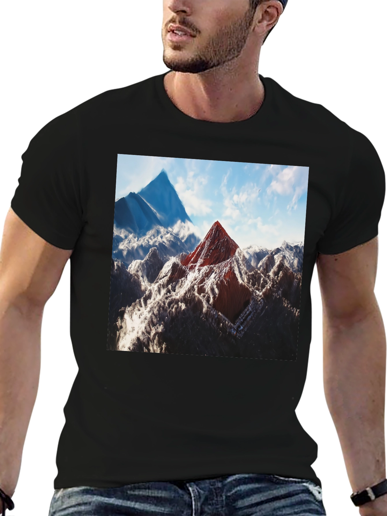 Mountain Peak Graphic Tee - Black Cotton Blend