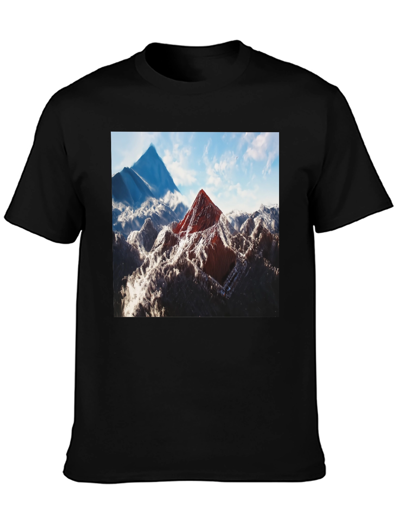 Mountain Peak Graphic Tee - Black Cotton Blend