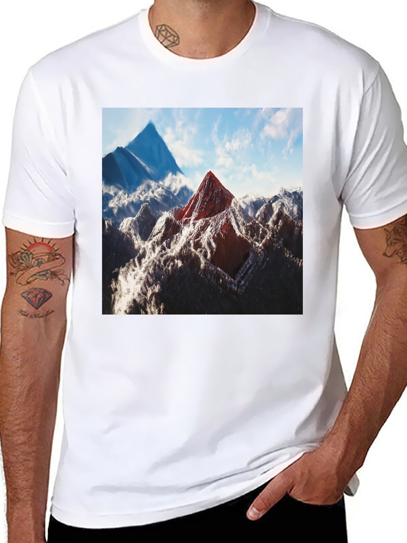 Mountain Peak Graphic Tee - Black Cotton Blend